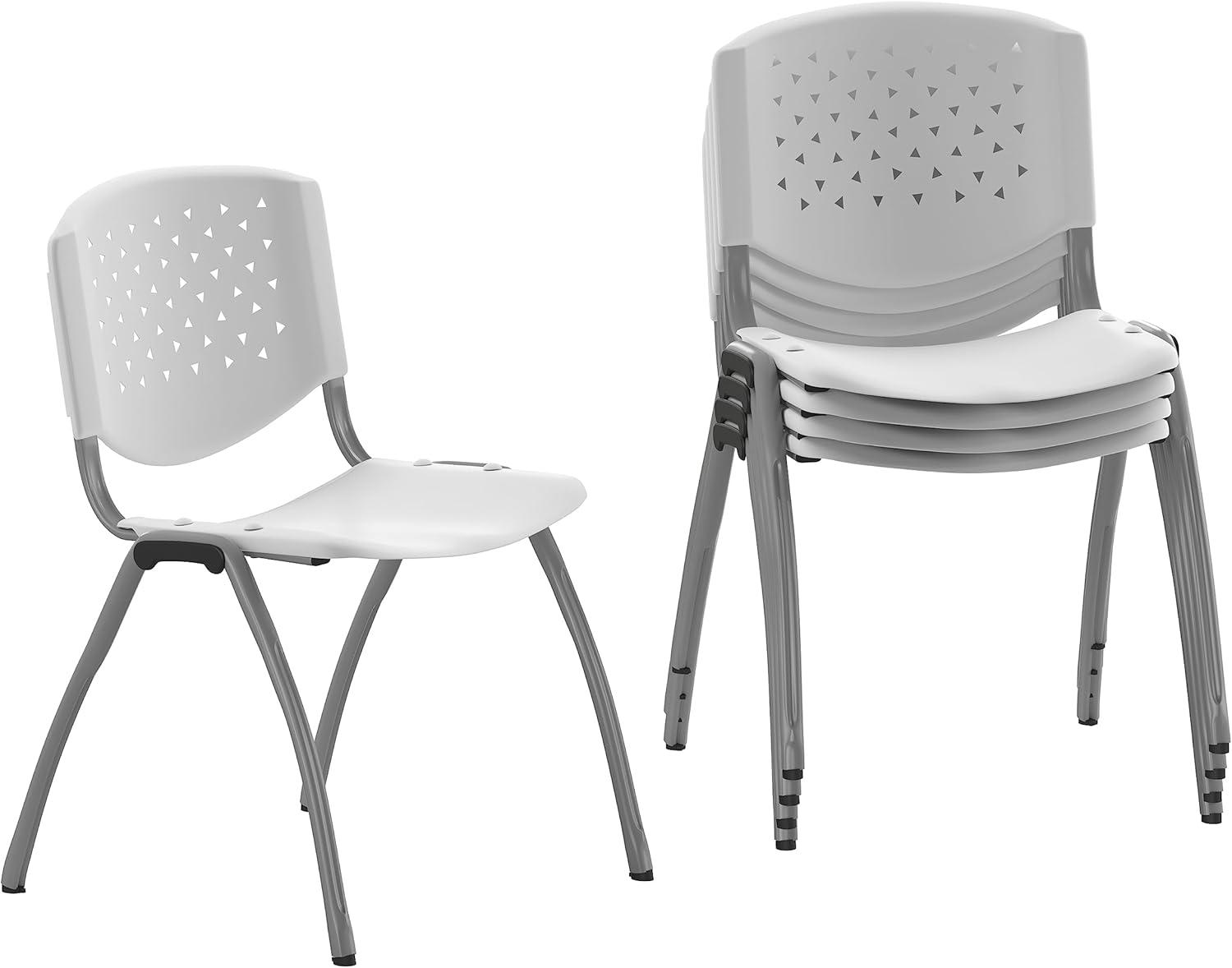 imageFlash Furniture HERCULES Series 880 lb Capacity Black Plastic Stack Chair with Titanium Gray Powder Coated FrameWhite