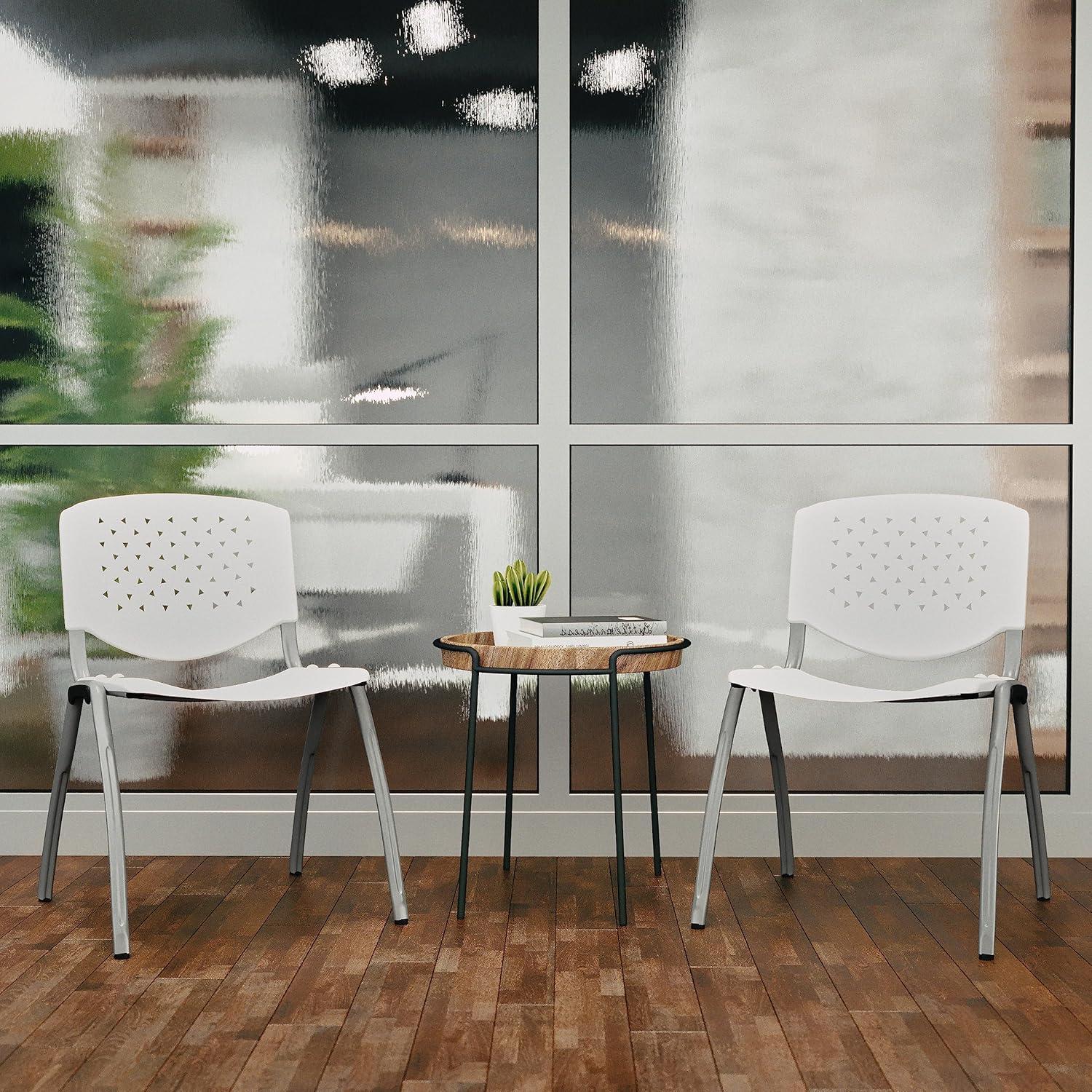 imageFlash Furniture HERCULES Series 880 lb Capacity Black Plastic Stack Chair with Titanium Gray Powder Coated FrameWhite