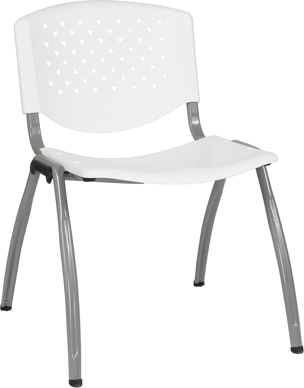 imageFlash Furniture HERCULES Series 880 lb Capacity Black Plastic Stack Chair with Titanium Gray Powder Coated FrameWhite