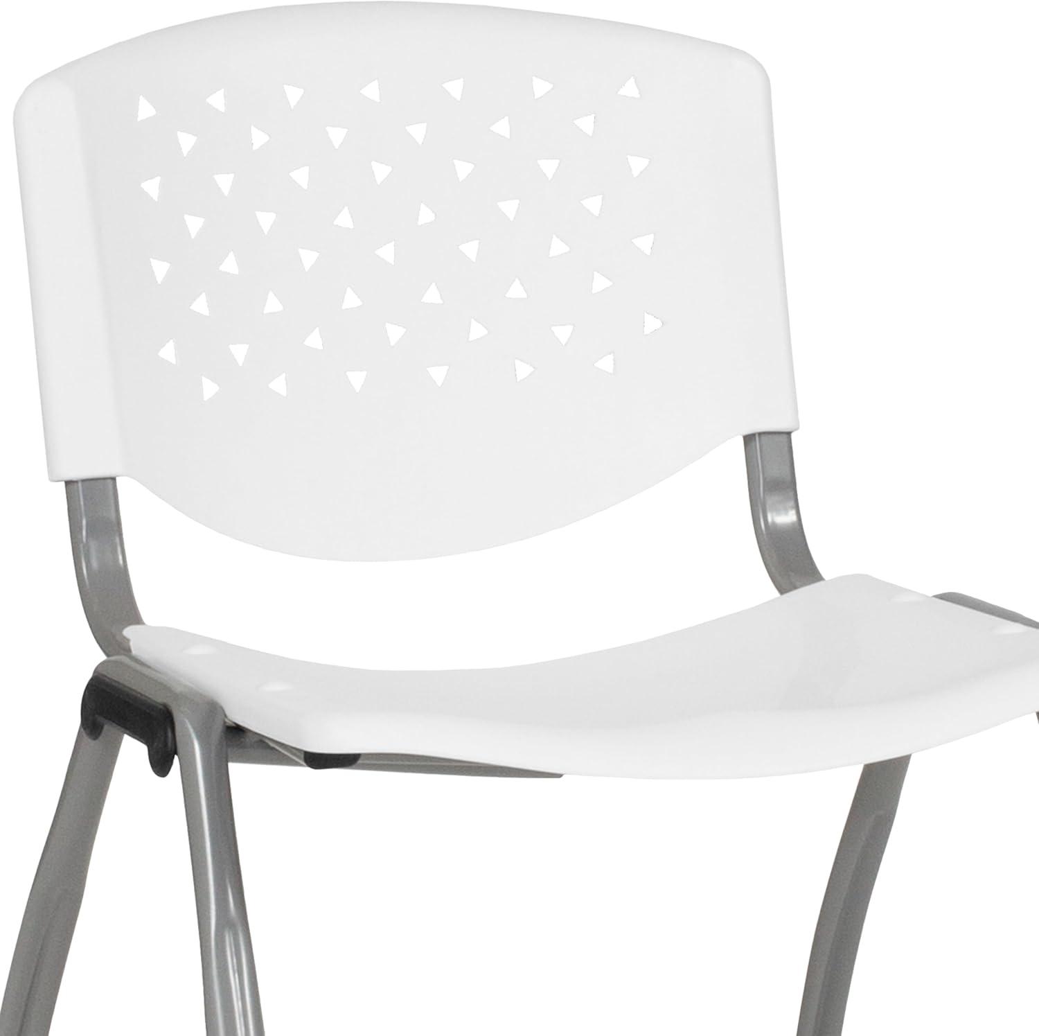 imageFlash Furniture HERCULES Series 880 lb Capacity Black Plastic Stack Chair with Titanium Gray Powder Coated FrameWhite