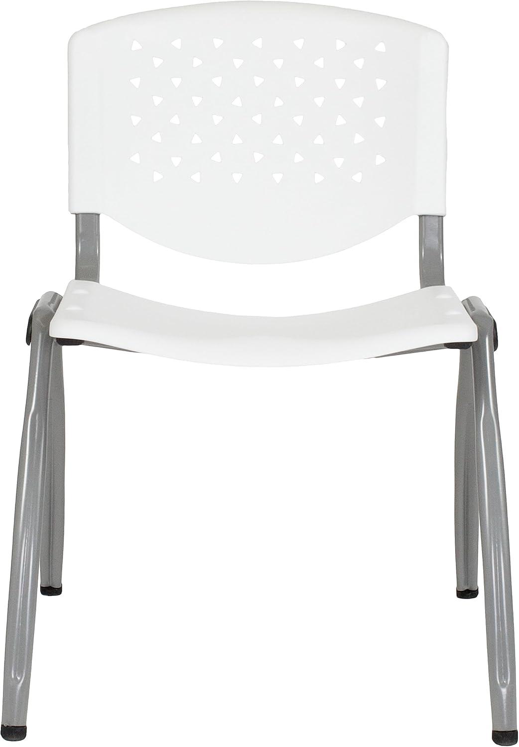 imageFlash Furniture HERCULES Series 880 lb Capacity Black Plastic Stack Chair with Titanium Gray Powder Coated FrameWhite