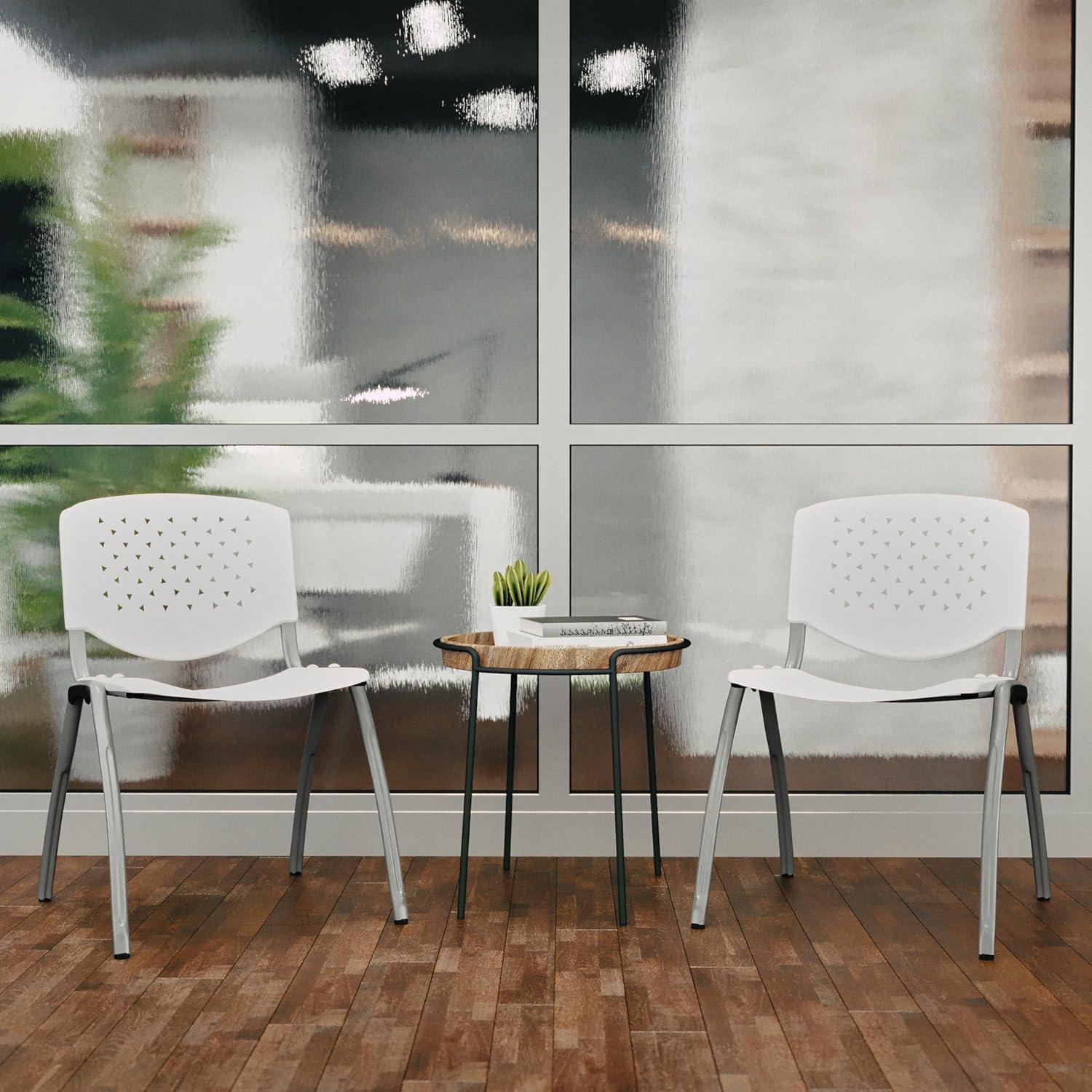imageFlash Furniture HERCULES Series 880 lb Capacity Black Plastic Stack Chair with Titanium Gray Powder Coated FrameWhite