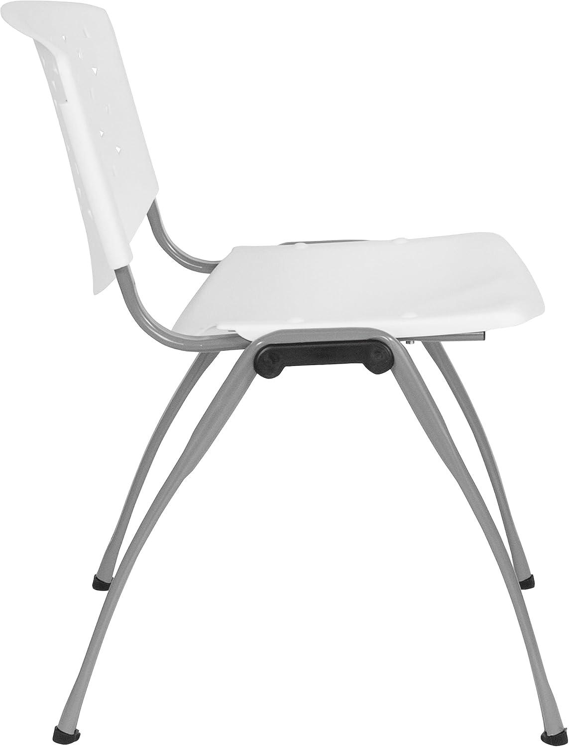 imageFlash Furniture HERCULES Series 880 lb Capacity Black Plastic Stack Chair with Titanium Gray Powder Coated FrameWhite