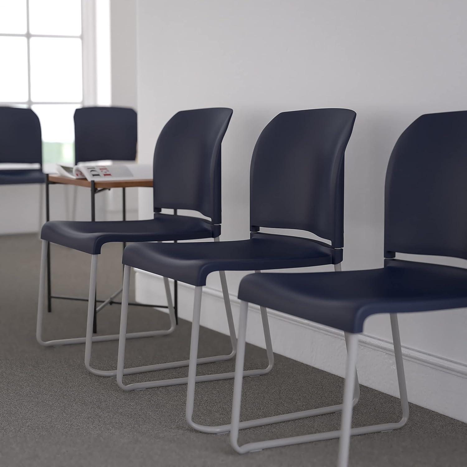imageFlash Furniture HERCULES Series 880 lb Capacity Yellow Full Back Contoured Stack Chair with Gray Powder Coated Sled BaseNavy