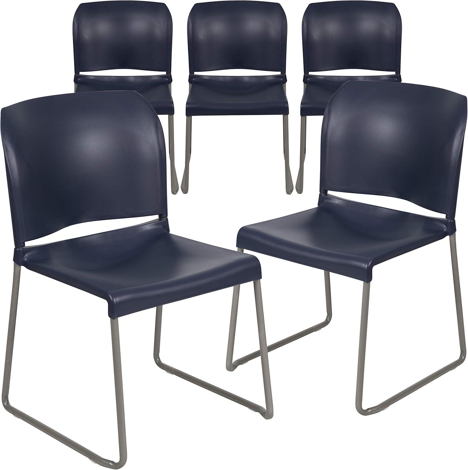 imageFlash Furniture HERCULES Series 880 lb Capacity Yellow Full Back Contoured Stack Chair with Gray Powder Coated Sled BaseNavy