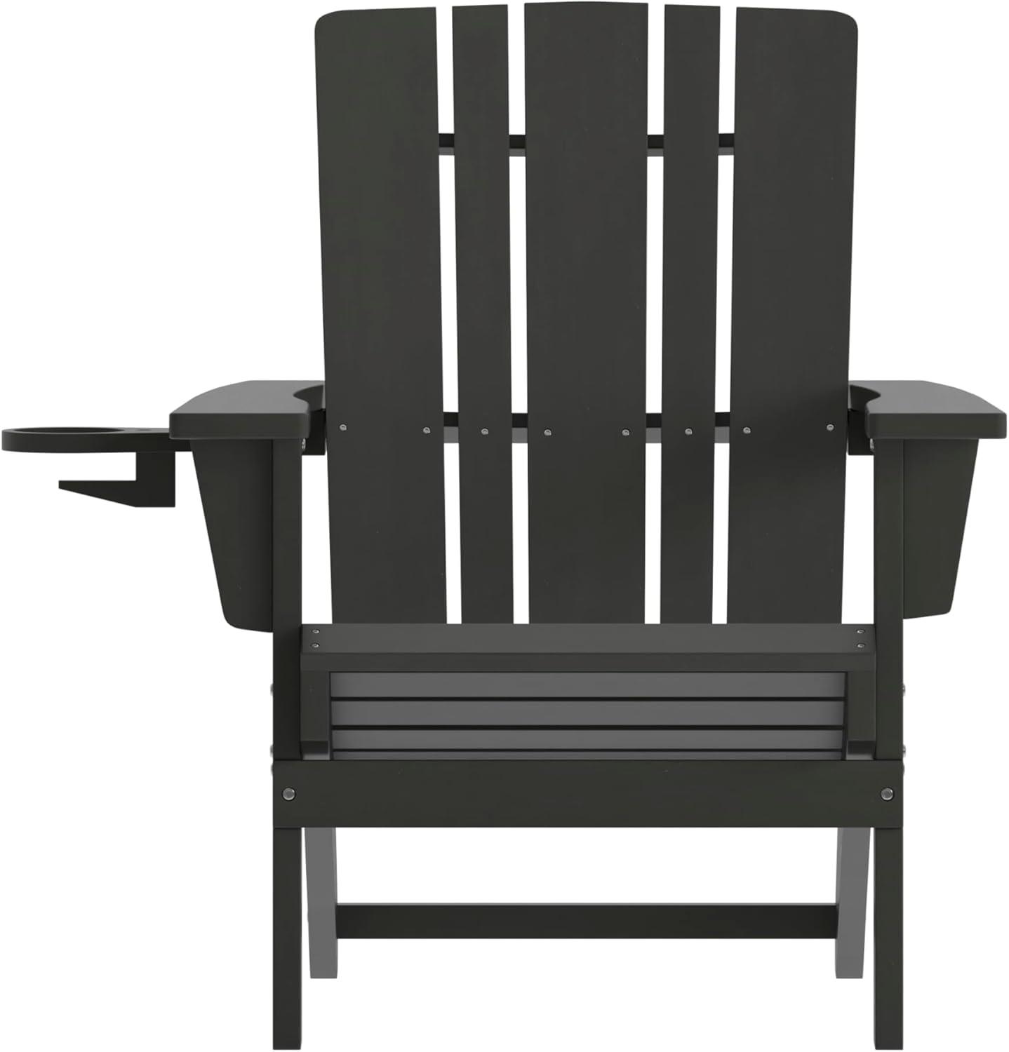 imageFlash Furniture Halifax Adirondack Chair with Cup Holder Weather Resistant Poly Resin Adirondack Chair Gray Set of 1Black