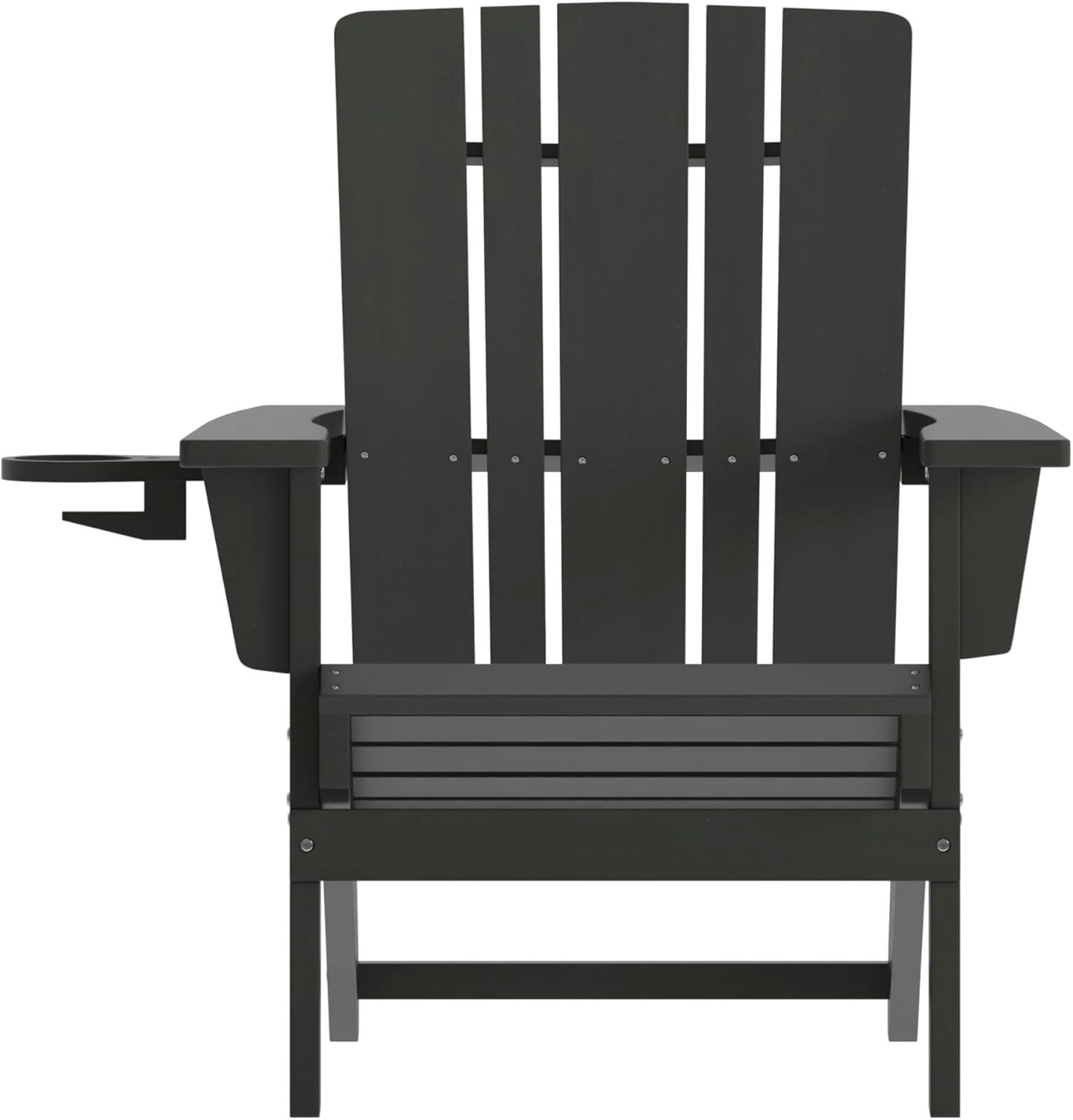 imageFlash Furniture Halifax Adirondack Chair with Cup Holder Weather Resistant Poly Resin Adirondack Chair Gray Set of 1Black
