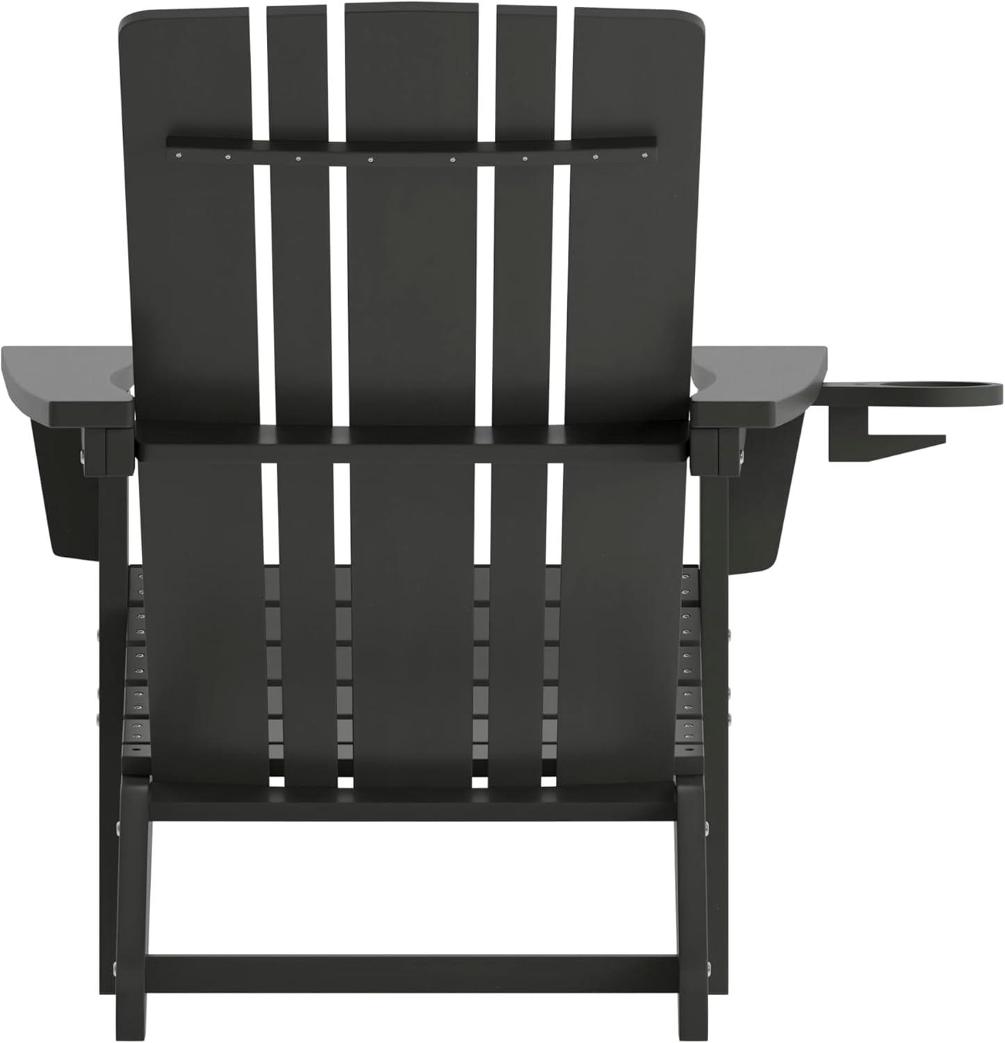 imageFlash Furniture Halifax Adirondack Chair with Cup Holder Weather Resistant Poly Resin Adirondack Chair Gray Set of 1Black