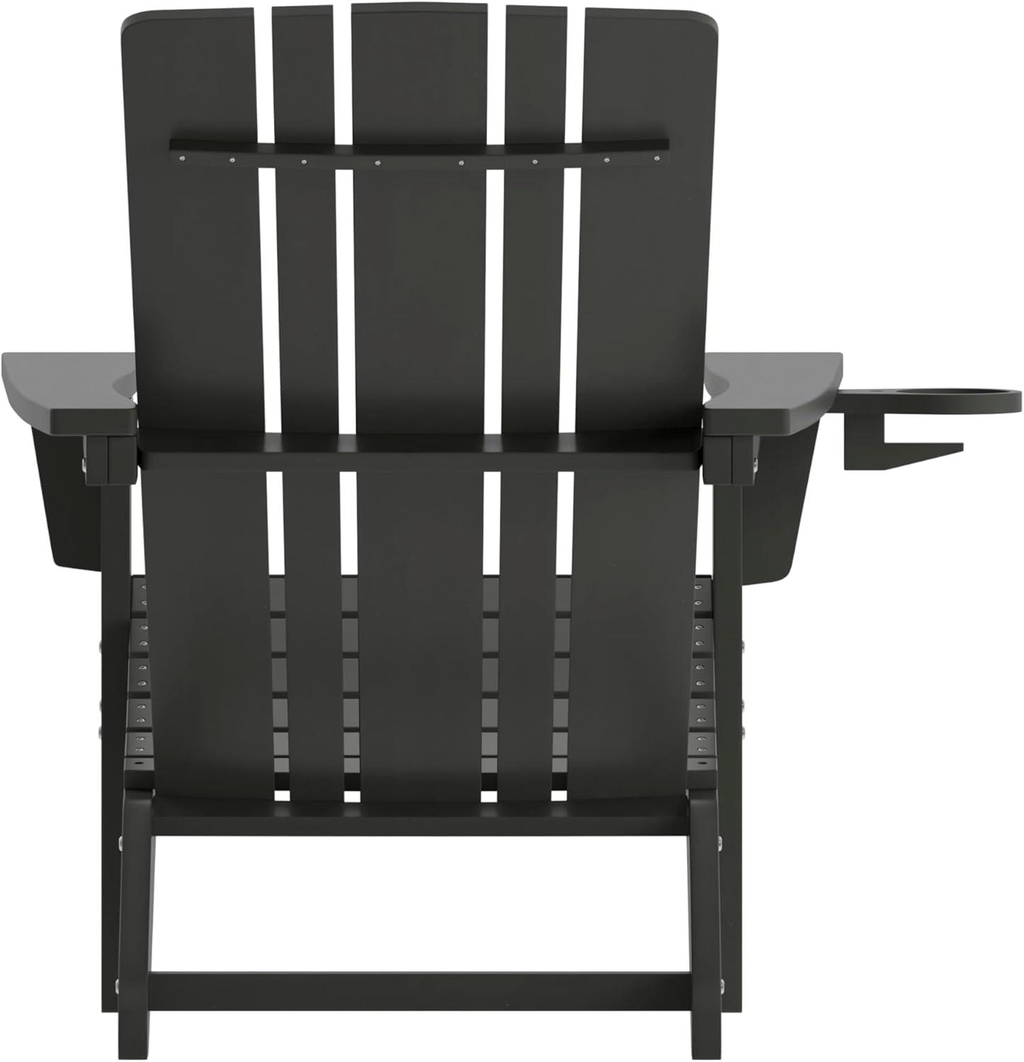 imageFlash Furniture Halifax Adirondack Chair with Cup Holder Weather Resistant Poly Resin Adirondack Chair Gray Set of 1Black