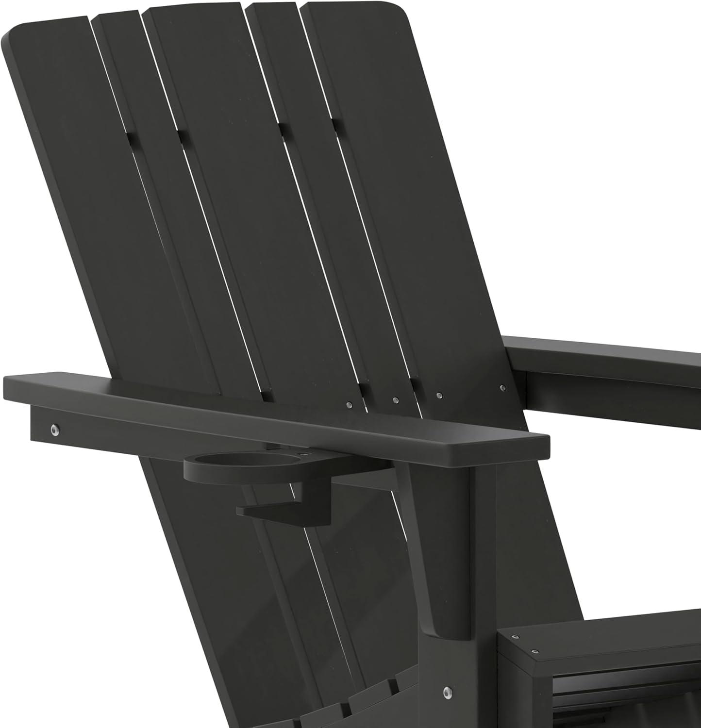imageFlash Furniture Halifax Adirondack Chair with Cup Holder Weather Resistant Poly Resin Adirondack Chair Gray Set of 1Black