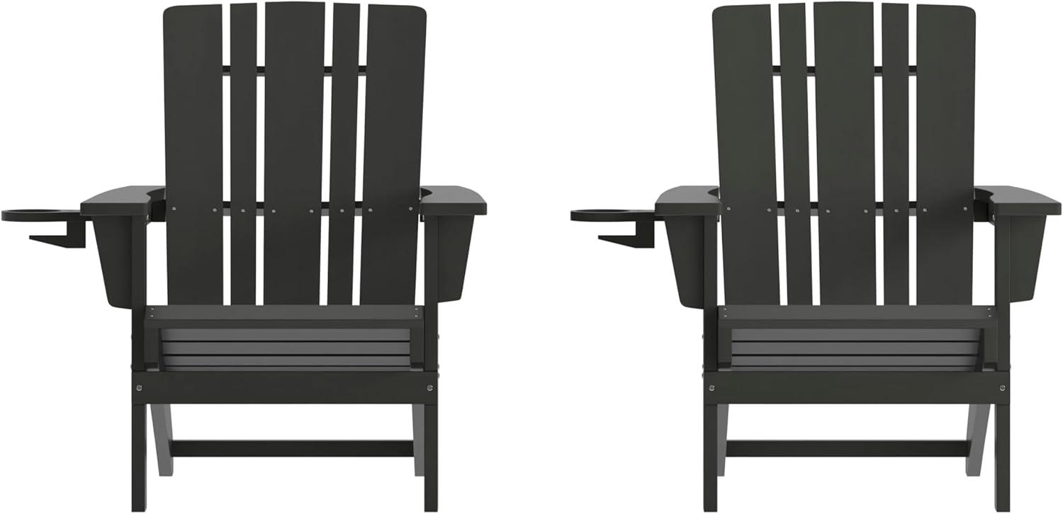 imageFlash Furniture Halifax Adirondack Chair with Cup Holder Weather Resistant Poly Resin Adirondack Chair Gray Set of 1Black