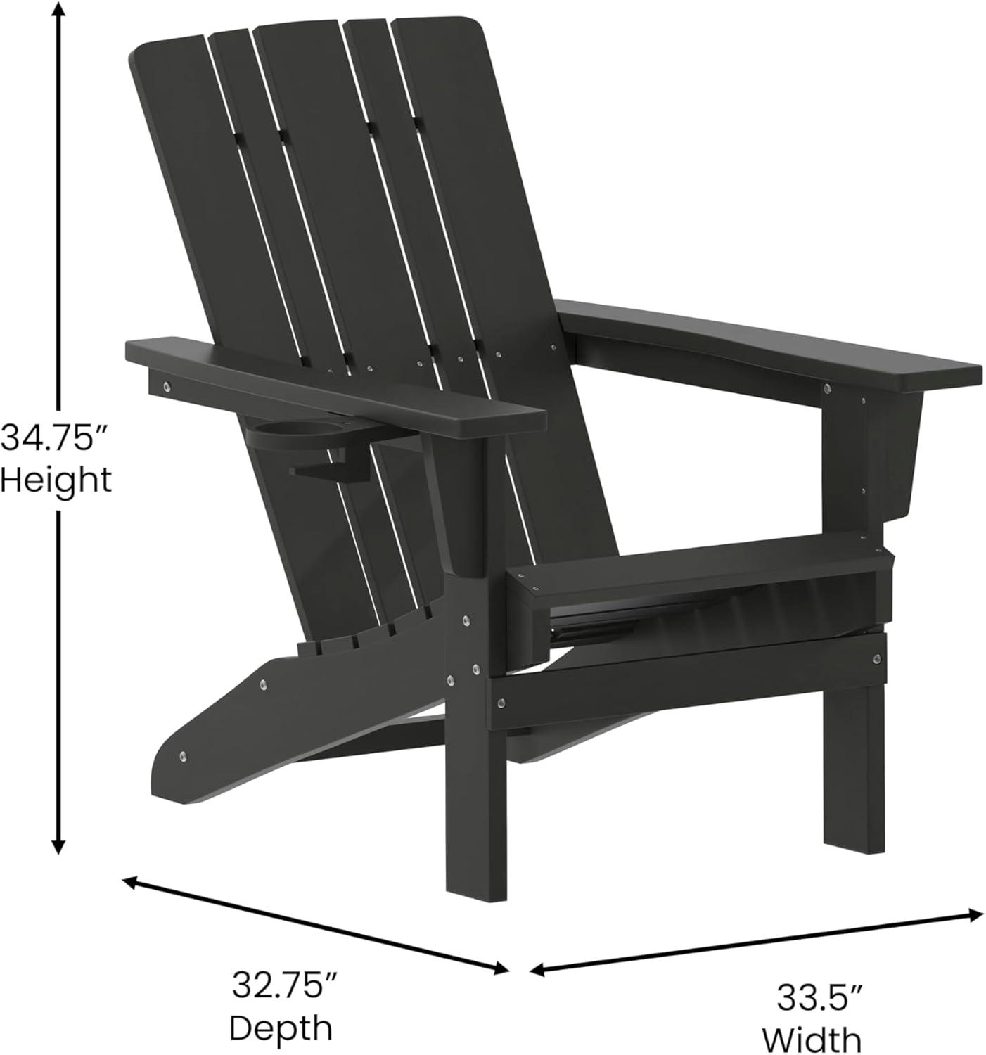 imageFlash Furniture Halifax Adirondack Chair with Cup Holder Weather Resistant Poly Resin Adirondack Chair Gray Set of 1Black