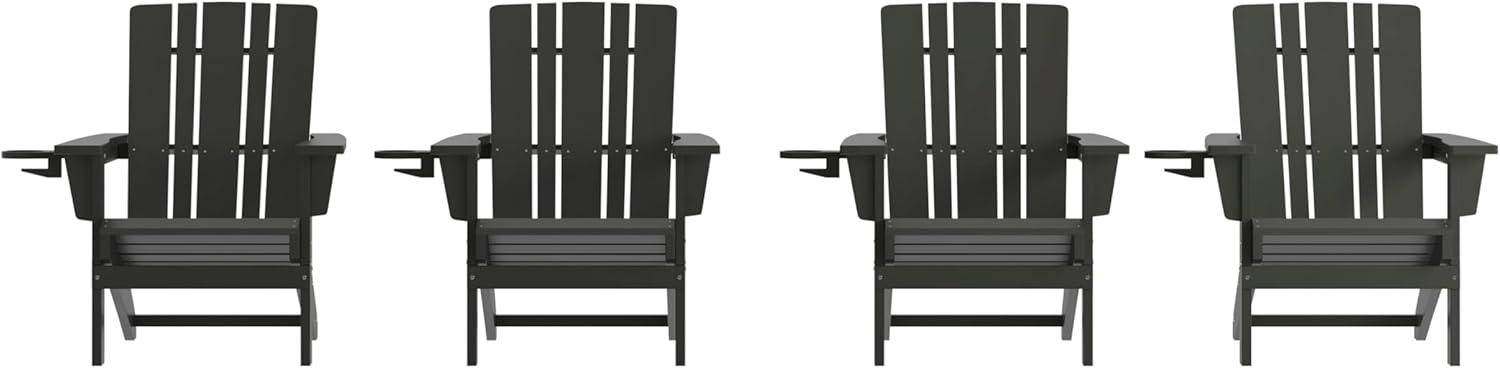 imageFlash Furniture Halifax Adirondack Chair with Cup Holder Weather Resistant Poly Resin Adirondack Chair Gray Set of 1Black