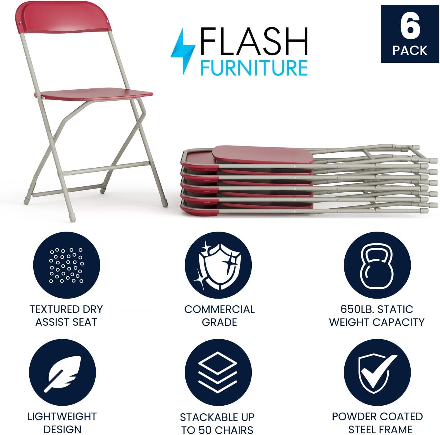 imageFlash Furniture Hercules Series Plastic Folding Chair White 4 Pack 650LB Weight Capacity Comfortable Event ChairLightweight Folding ChairRed