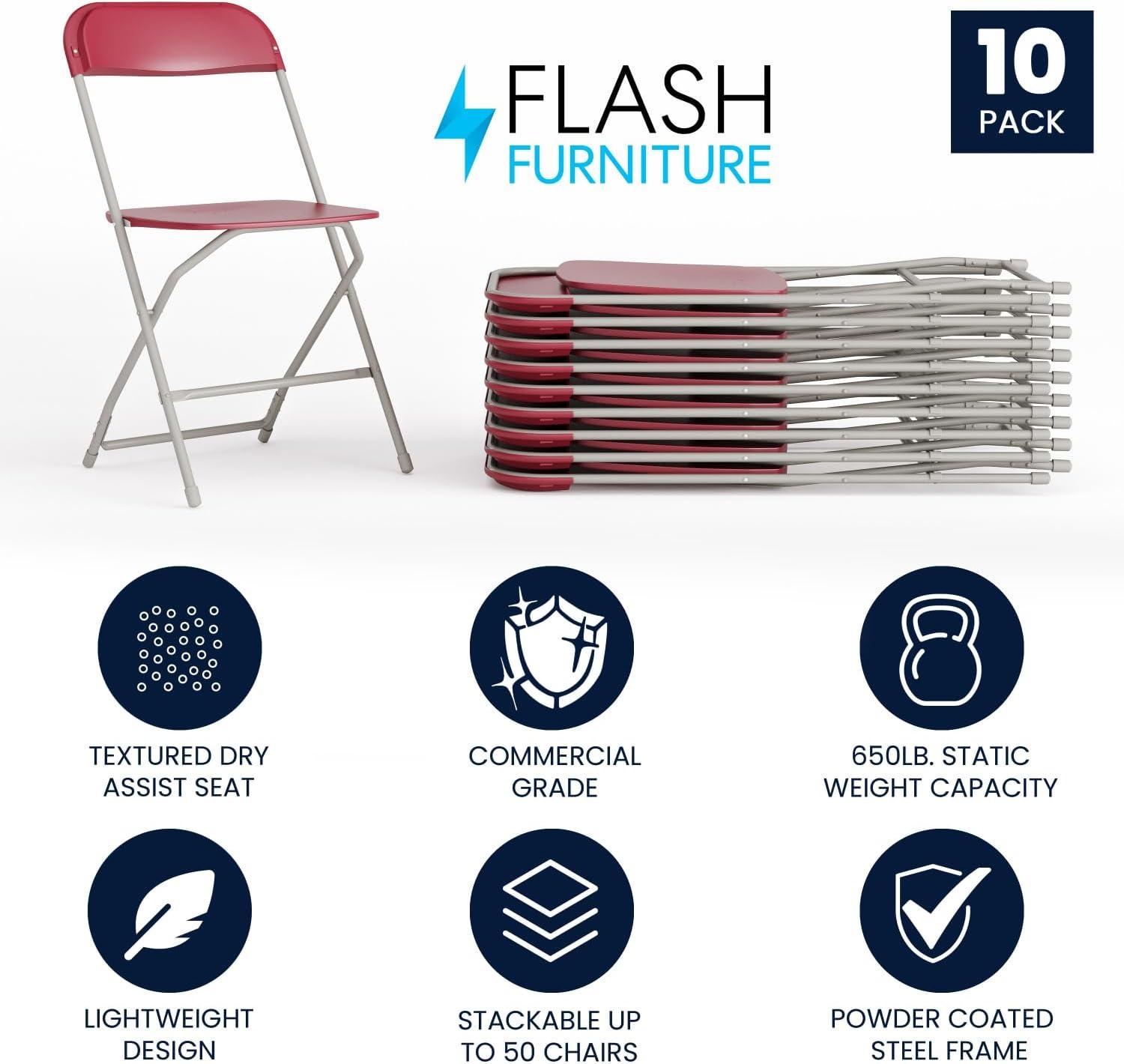 imageFlash Furniture Hercules Series Plastic Folding Chair White 4 Pack 650LB Weight Capacity Comfortable Event ChairLightweight Folding ChairRed
