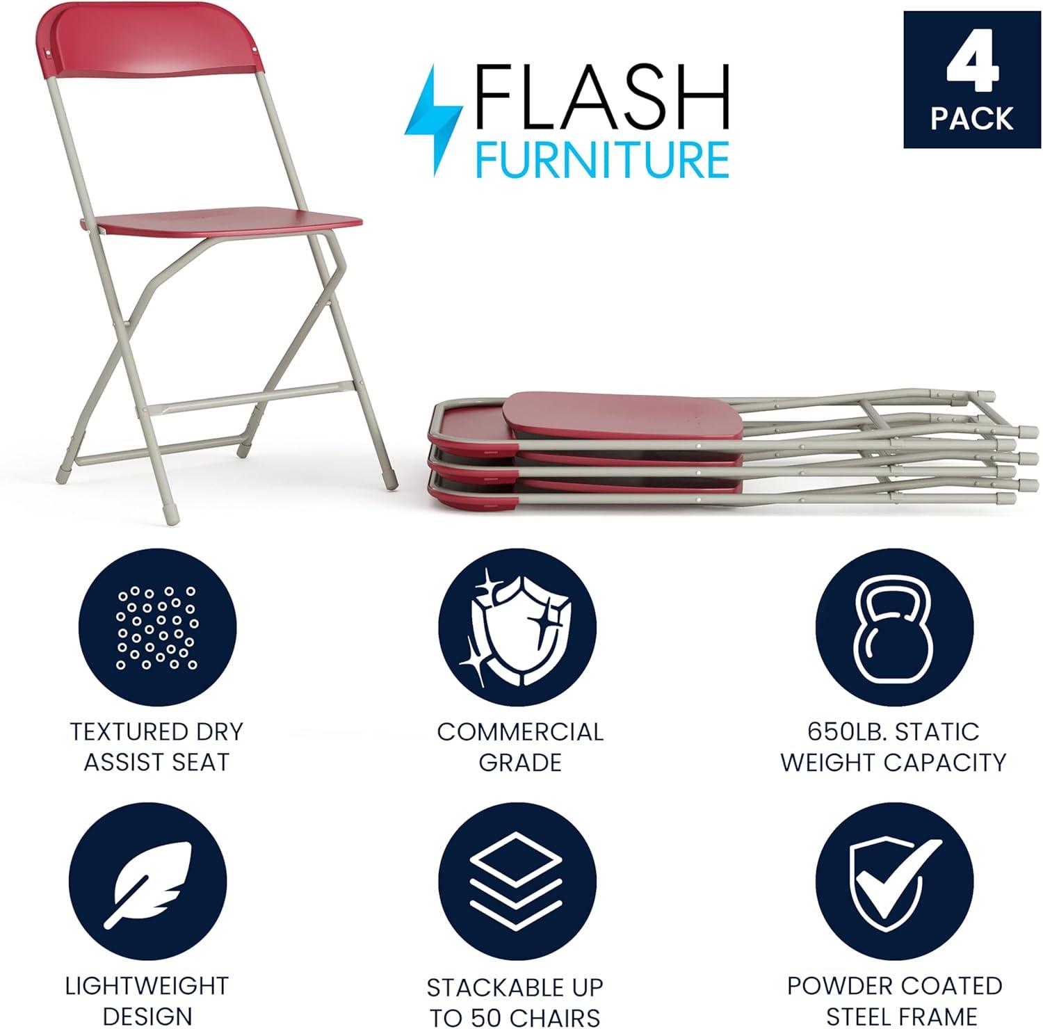 imageFlash Furniture Hercules Series Plastic Folding Chair White 4 Pack 650LB Weight Capacity Comfortable Event ChairLightweight Folding ChairRed