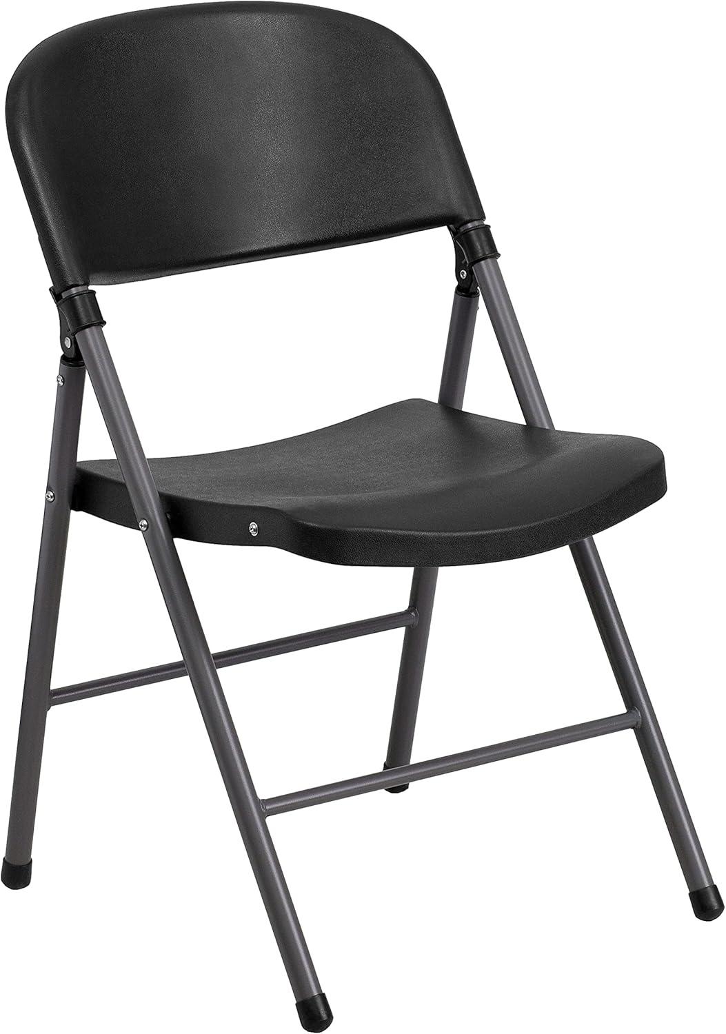 imageFlash Furniture Hercules Series Plastic Folding Chairs Lightweight Commercial Event Chairs with 330lb Static Weight Capacity Set of 4 WhiteBlackCharcoal Frame