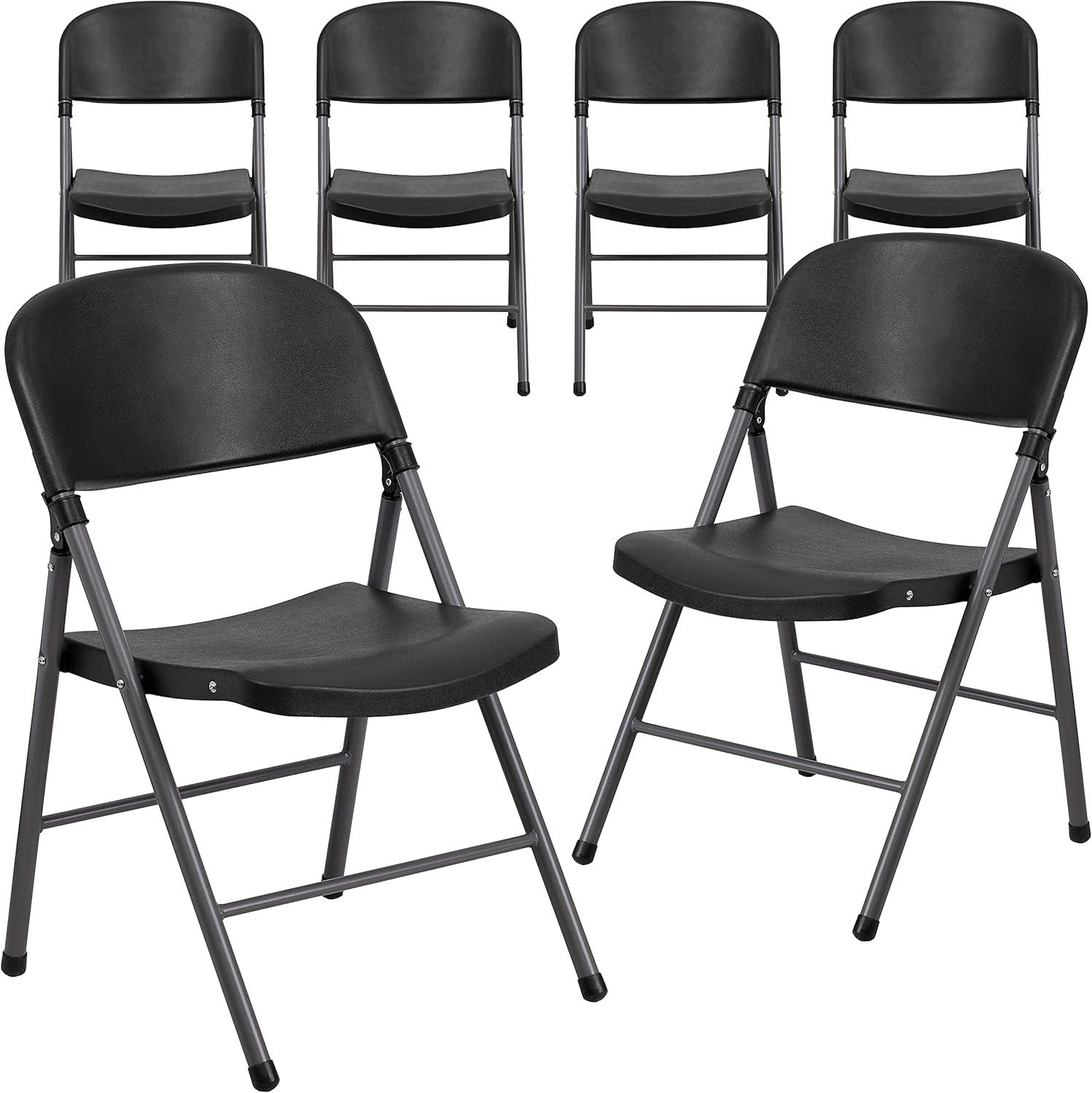 imageFlash Furniture Hercules Series Plastic Folding Chairs Lightweight Commercial Event Chairs with 330lb Static Weight Capacity Set of 4 WhiteBlackCharcoal Frame
