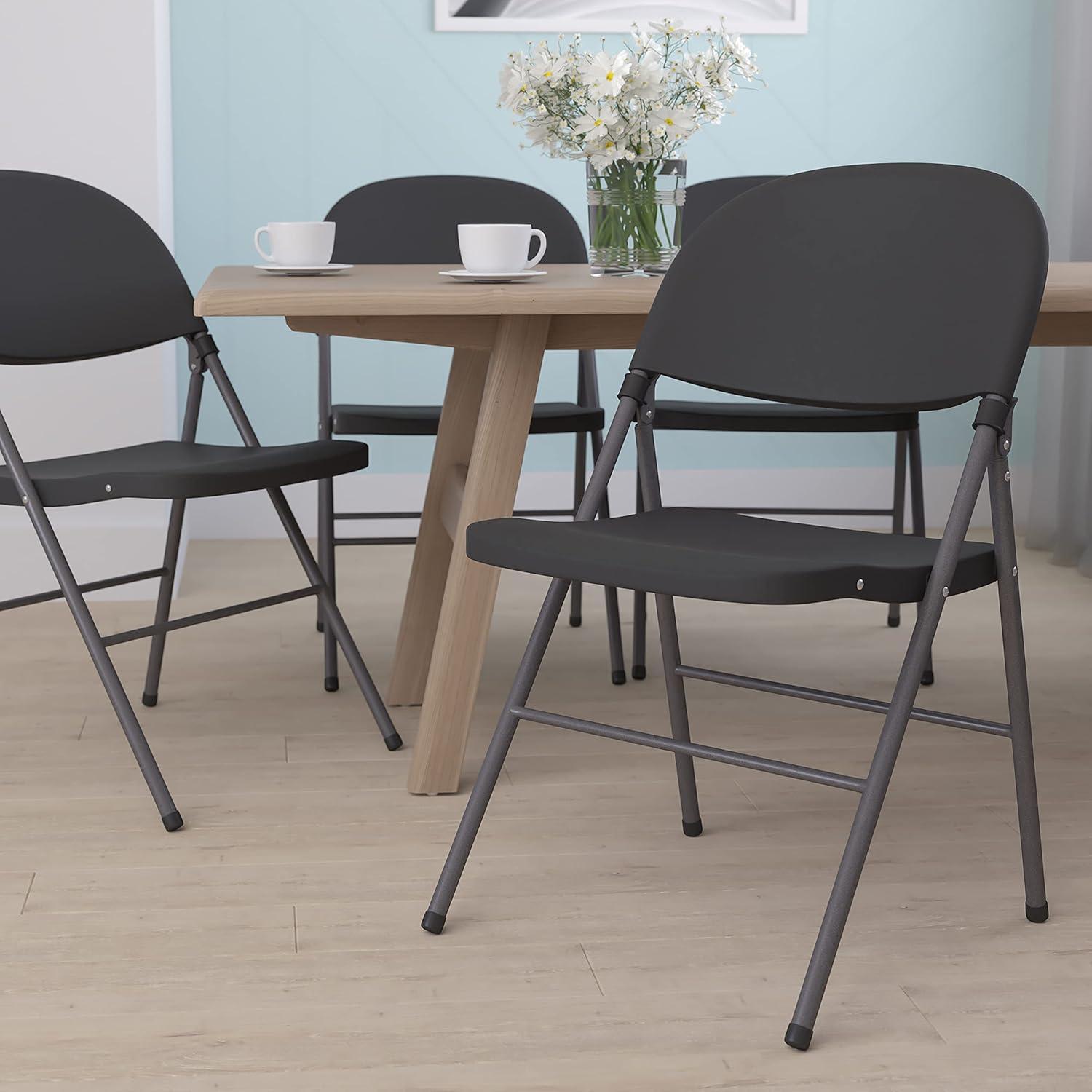 imageFlash Furniture Hercules Series Plastic Folding Chairs Lightweight Commercial Event Chairs with 330lb Static Weight Capacity Set of 4 WhiteBlackCharcoal Frame