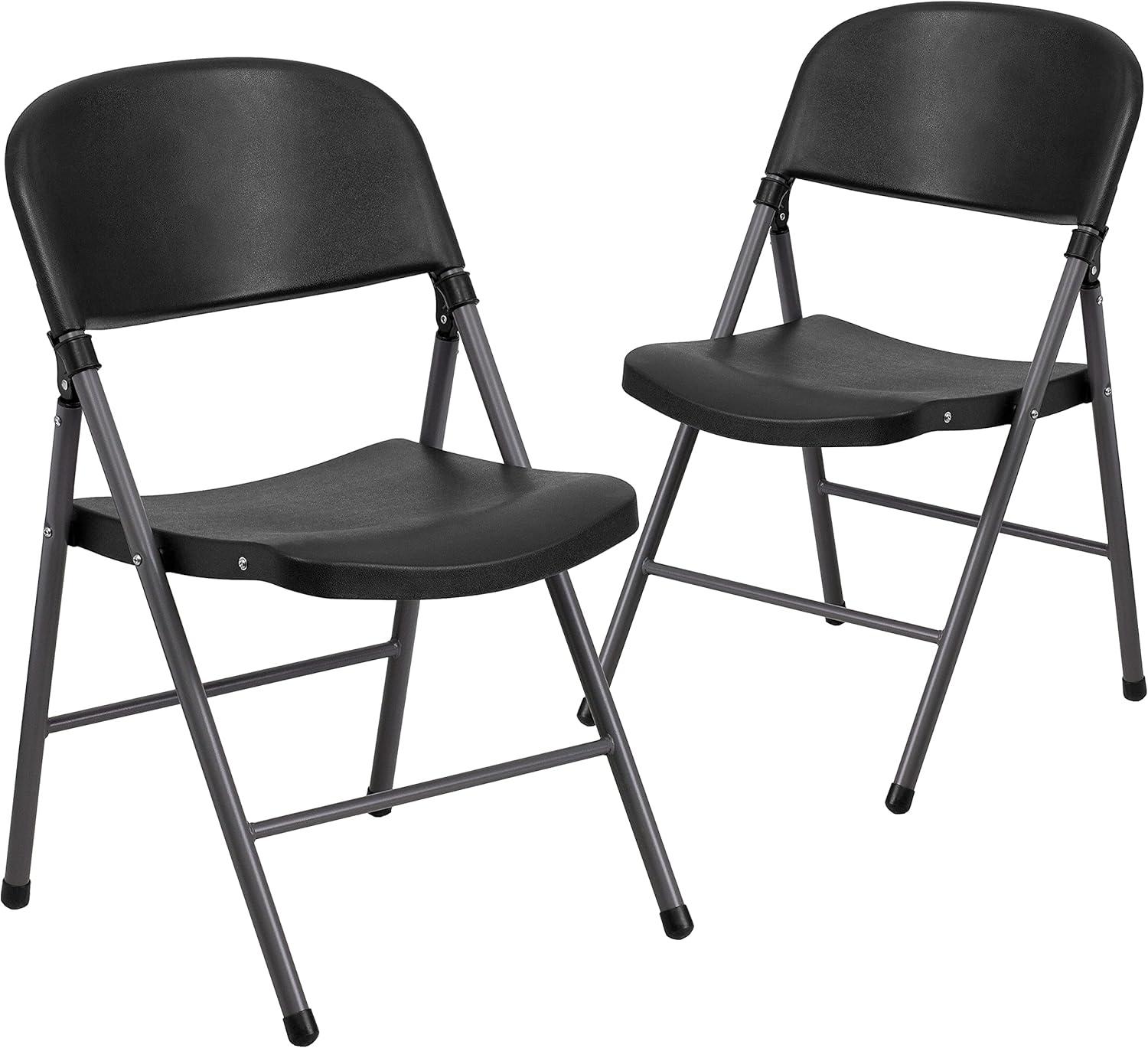 imageFlash Furniture Hercules Series Plastic Folding Chairs Lightweight Commercial Event Chairs with 330lb Static Weight Capacity Set of 4 WhiteBlackCharcoal Frame