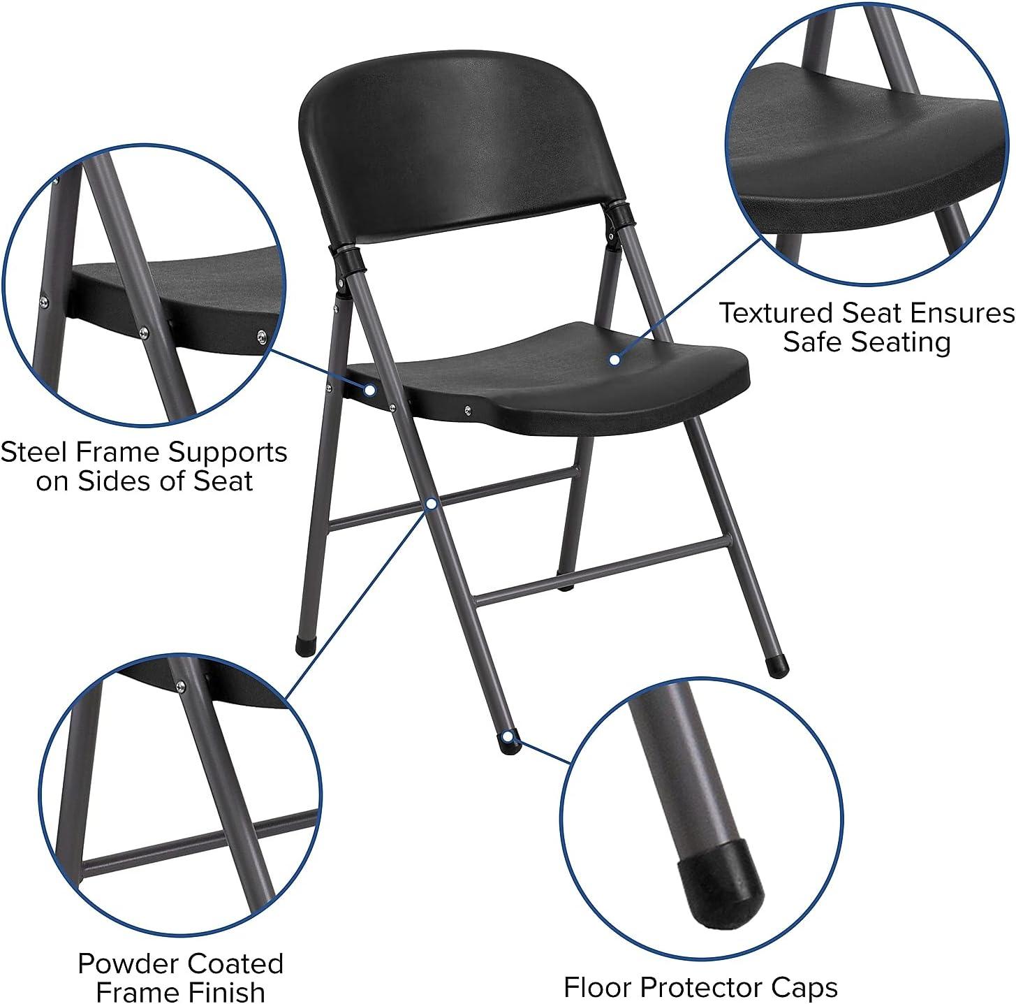 imageFlash Furniture Hercules Series Plastic Folding Chairs Lightweight Commercial Event Chairs with 330lb Static Weight Capacity Set of 4 WhiteBlackCharcoal Frame