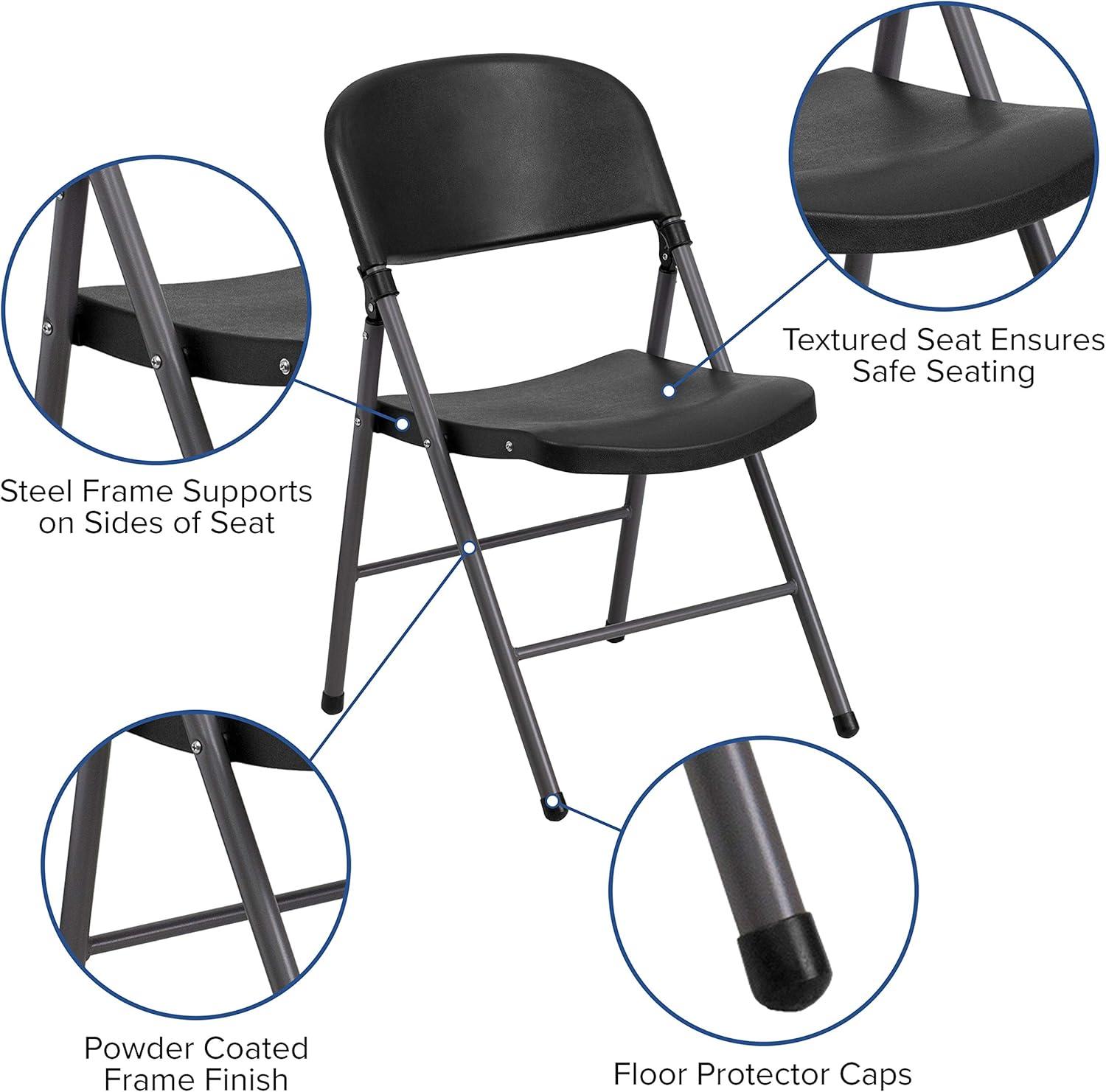 imageFlash Furniture Hercules Series Plastic Folding Chairs Lightweight Commercial Event Chairs with 330lb Static Weight Capacity Set of 4 WhiteBlackCharcoal Frame