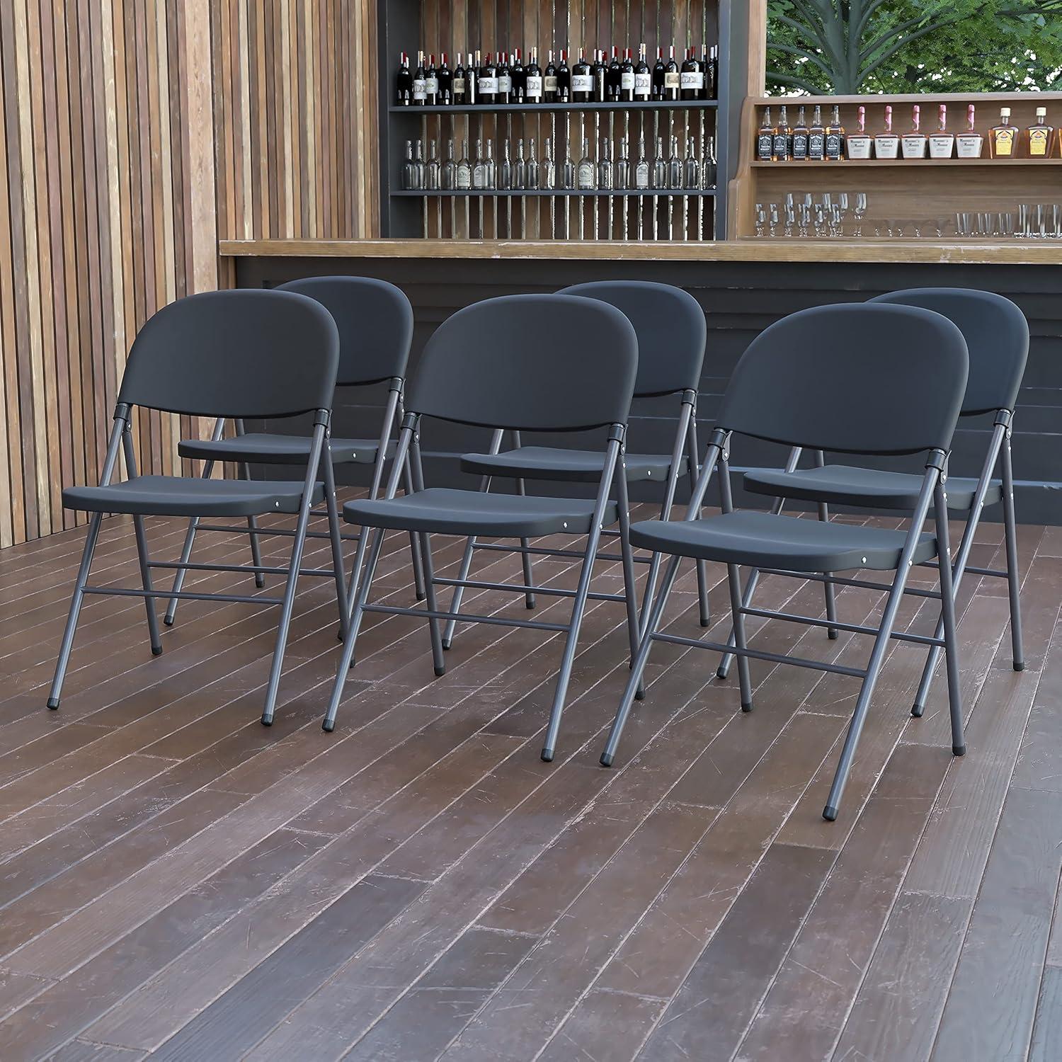 imageFlash Furniture Hercules Series Plastic Folding Chairs Lightweight Commercial Event Chairs with 330lb Static Weight Capacity Set of 4 WhiteBlackCharcoal Frame