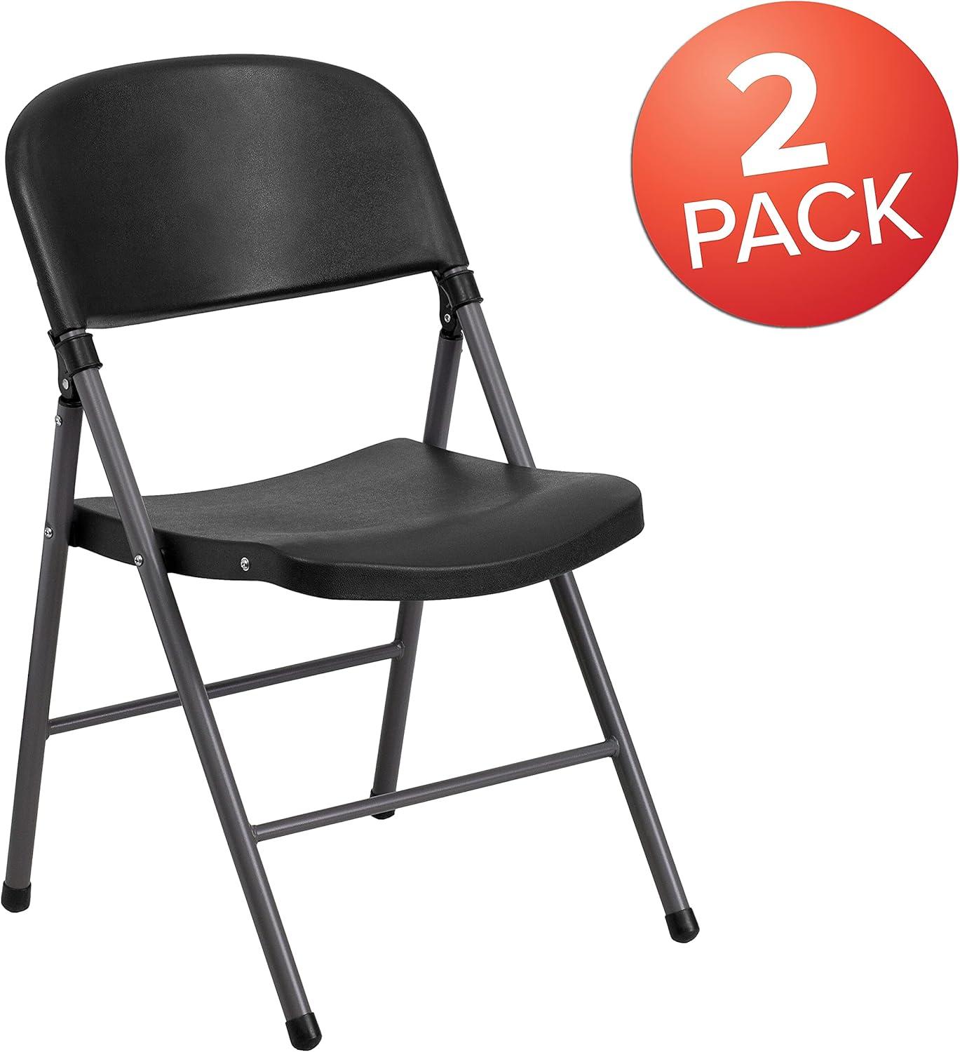 imageFlash Furniture Hercules Series Plastic Folding Chairs Lightweight Commercial Event Chairs with 330lb Static Weight Capacity Set of 4 WhiteBlackCharcoal Frame
