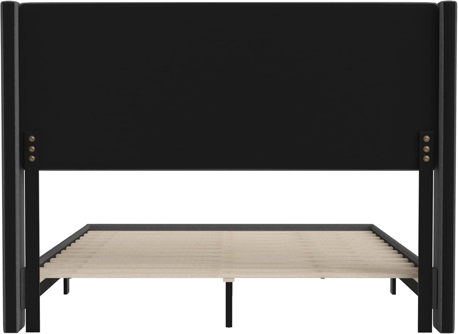 imageFlash Furniture Hollis Upholstered Platform Bed Gray Faux Linen Wingback Headboard King Mattress Foundation with Slatted Supports No Box Spring NeededCharcoal
