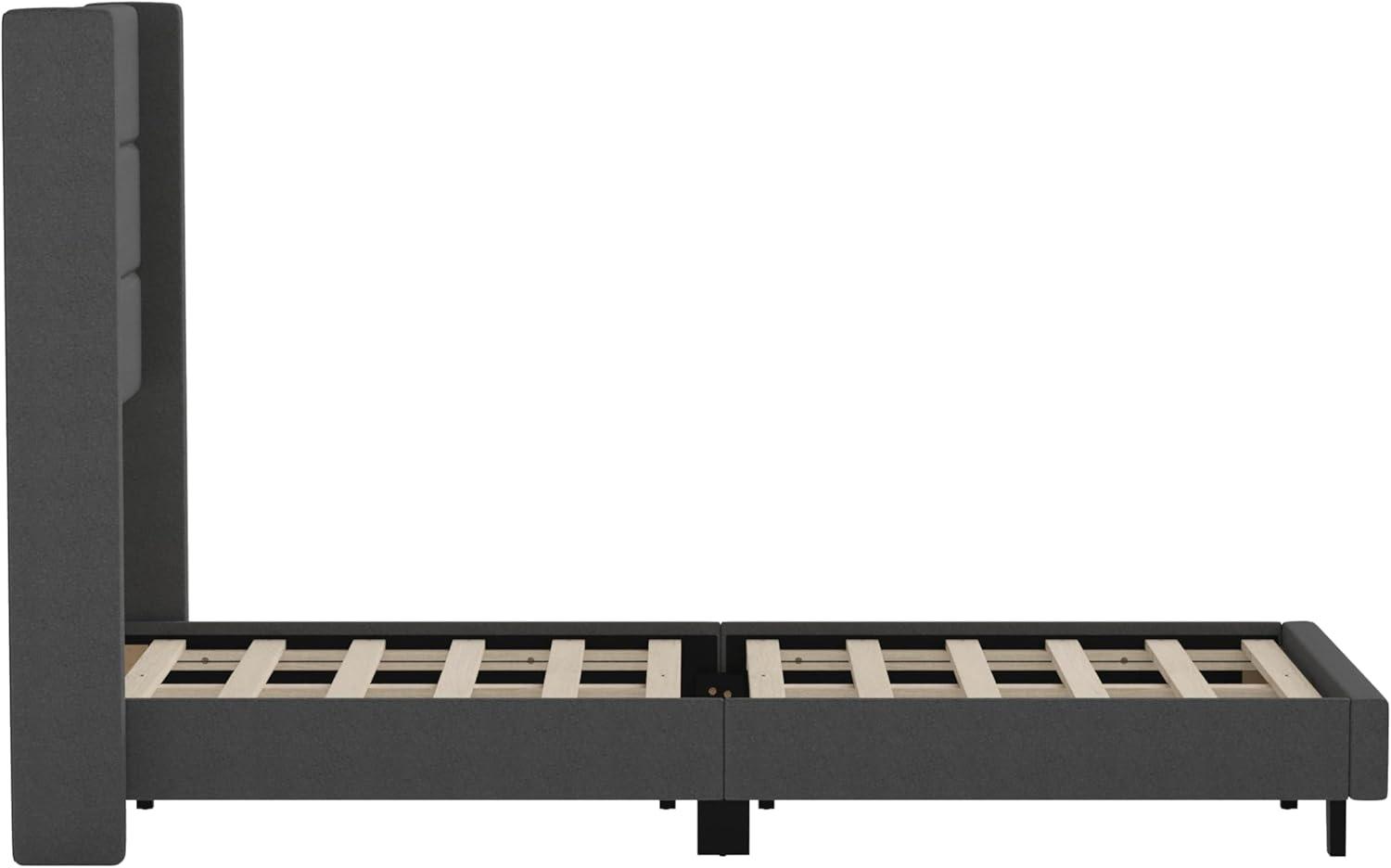 imageFlash Furniture Hollis Upholstered Platform Bed Gray Faux Linen Wingback Headboard King Mattress Foundation with Slatted Supports No Box Spring NeededCharcoal
