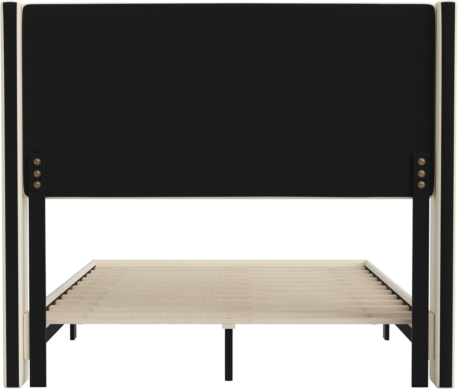 imageFlash Furniture Hollis Upholstered Platform Bed Gray Faux Linen Wingback Headboard King Mattress Foundation with Slatted Supports No Box Spring NeededBeige