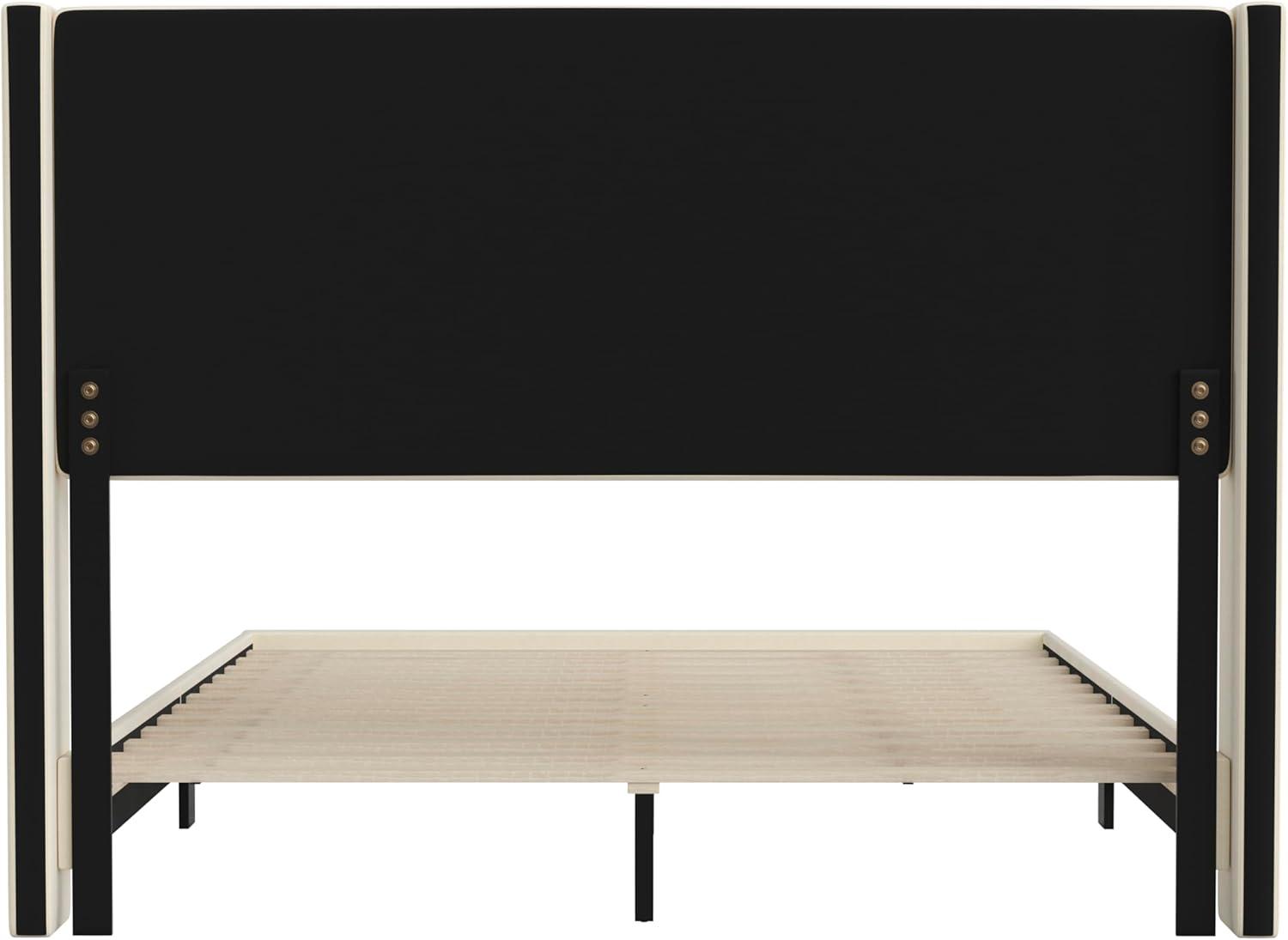 imageFlash Furniture Hollis Upholstered Platform Bed Gray Faux Linen Wingback Headboard King Mattress Foundation with Slatted Supports No Box Spring NeededBeige