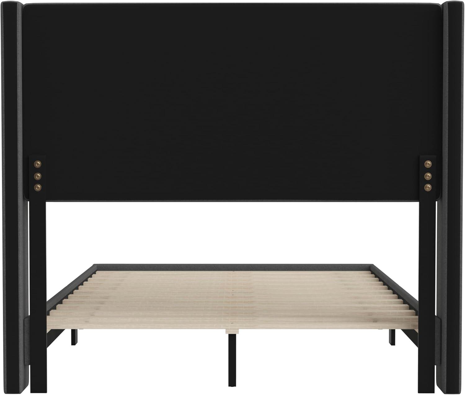 imageFlash Furniture Hollis Upholstered Platform Bed Gray Faux Linen Wingback Headboard King Mattress Foundation with Slatted Supports No Box Spring NeededCharcoal