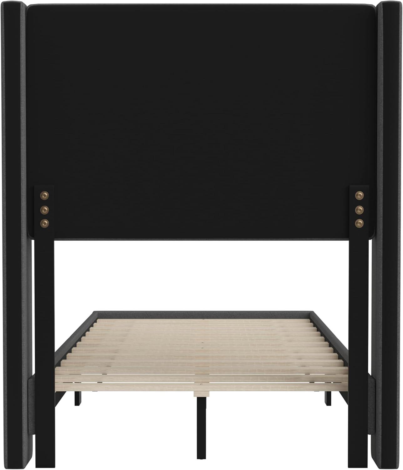imageFlash Furniture Hollis Upholstered Platform Bed Gray Faux Linen Wingback Headboard King Mattress Foundation with Slatted Supports No Box Spring NeededCharcoal