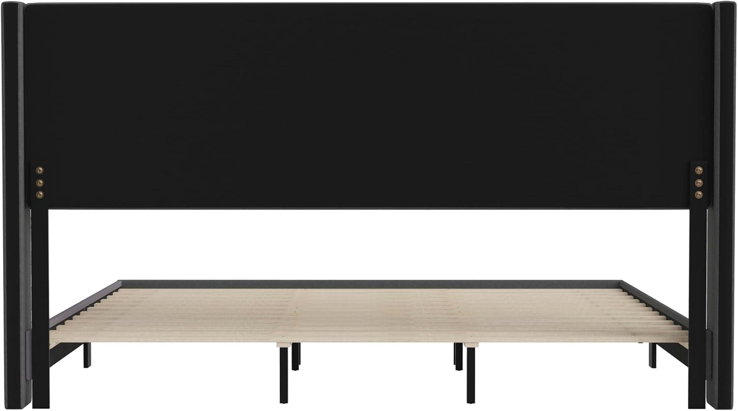 imageFlash Furniture Hollis Upholstered Platform Bed Gray Faux Linen Wingback Headboard King Mattress Foundation with Slatted Supports No Box Spring NeededCharcoal