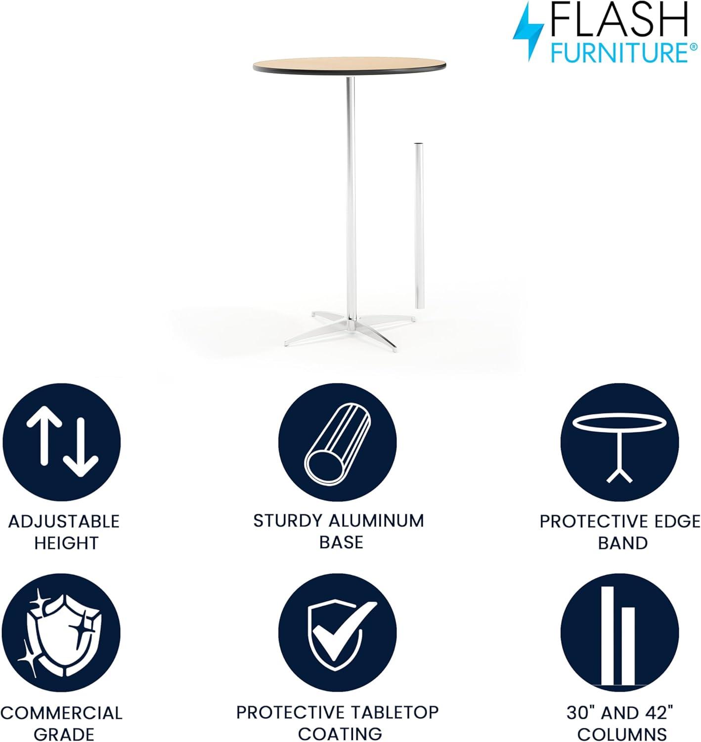 imageFlash Furniture Lars 36 Round Wood Cocktail Table with 30 and 42 Columns Wood Bar Height Table for Commercial or Residential Use NaturalNatural