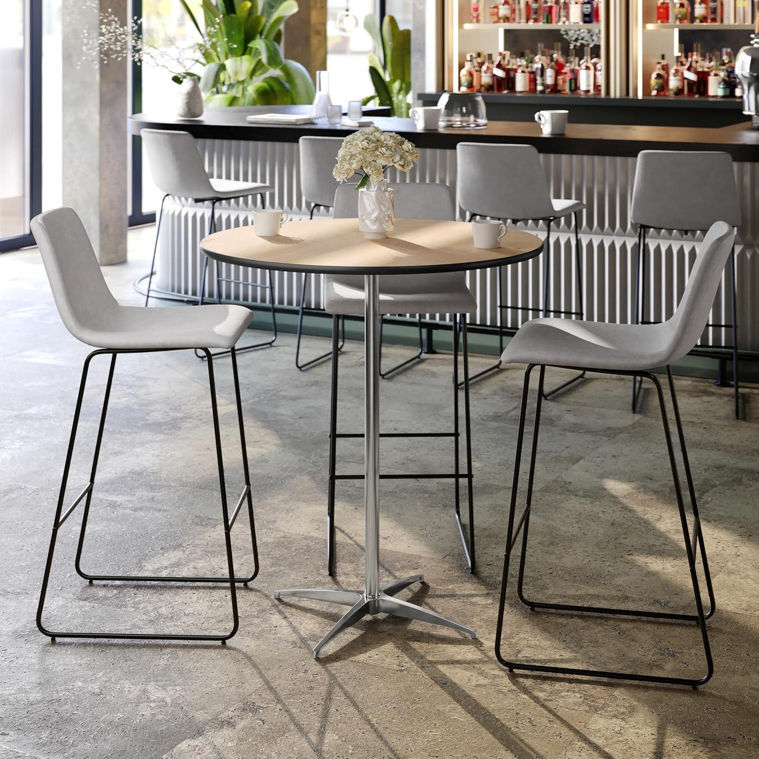 imageFlash Furniture Lars 36 Round Wood Cocktail Table with 30 and 42 Columns Wood Bar Height Table for Commercial or Residential Use NaturalNatural