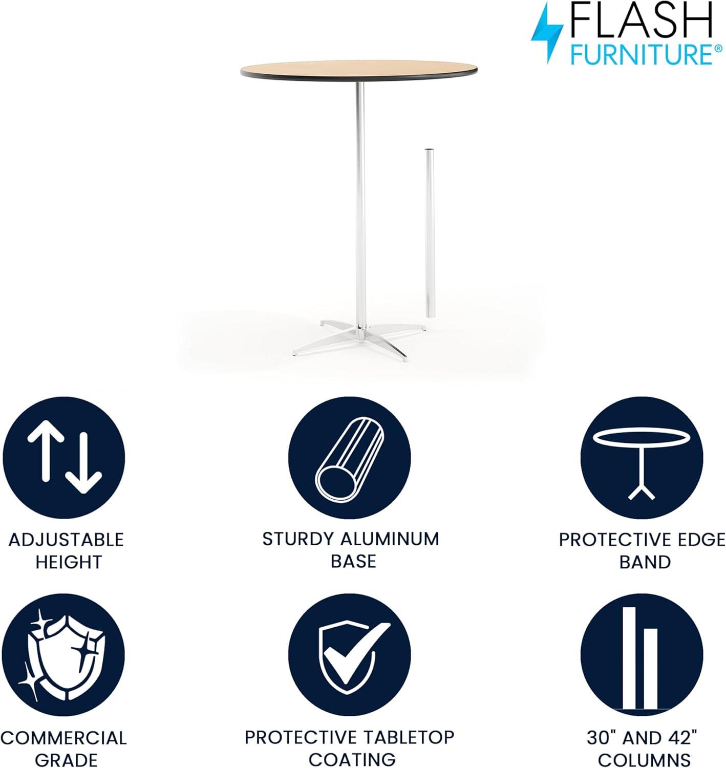 imageFlash Furniture Lars 36 Round Wood Cocktail Table with 30 and 42 Columns Wood Bar Height Table for Commercial or Residential Use NaturalNatural