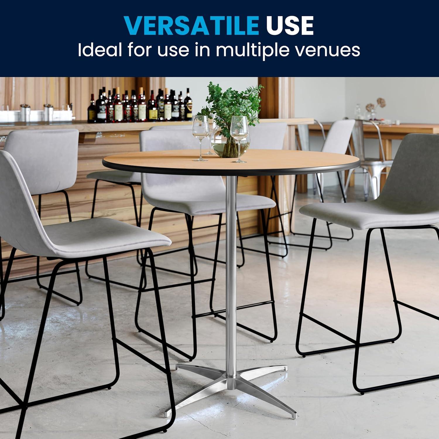imageFlash Furniture Lars 36 Round Wood Cocktail Table with 30 and 42 Columns Wood Bar Height Table for Commercial or Residential Use NaturalNatural