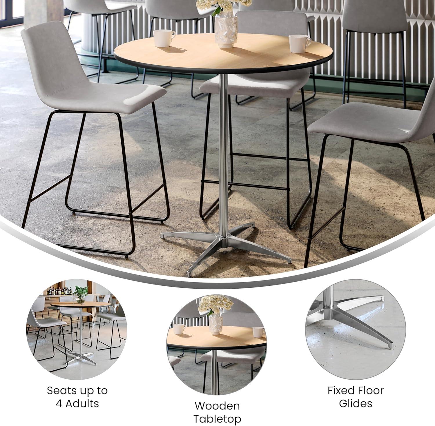 imageFlash Furniture Lars 36 Round Wood Cocktail Table with 30 and 42 Columns Wood Bar Height Table for Commercial or Residential Use NaturalNatural
