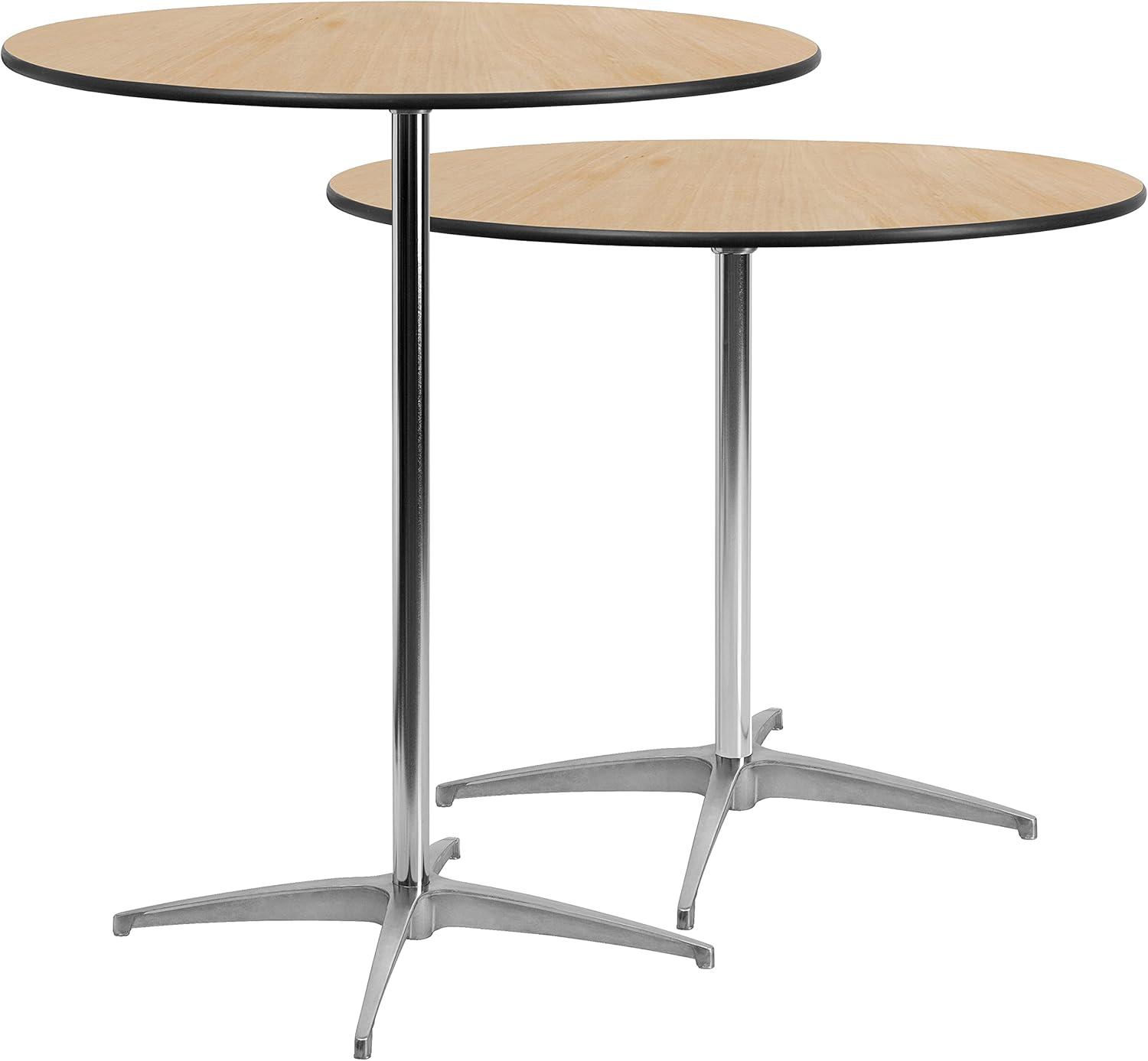 imageFlash Furniture Lars 36 Round Wood Cocktail Table with 30 and 42 Columns Wood Bar Height Table for Commercial or Residential Use NaturalNatural
