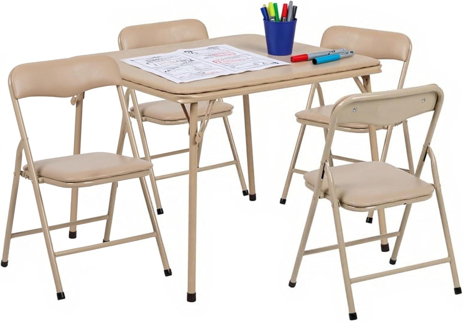 imageFlash Furniture Mindy Kids 3Piece Folding Square Table and Chairs Set for Daycare and Classrooms Childrens Activity TableChairs Set MulticolorTan