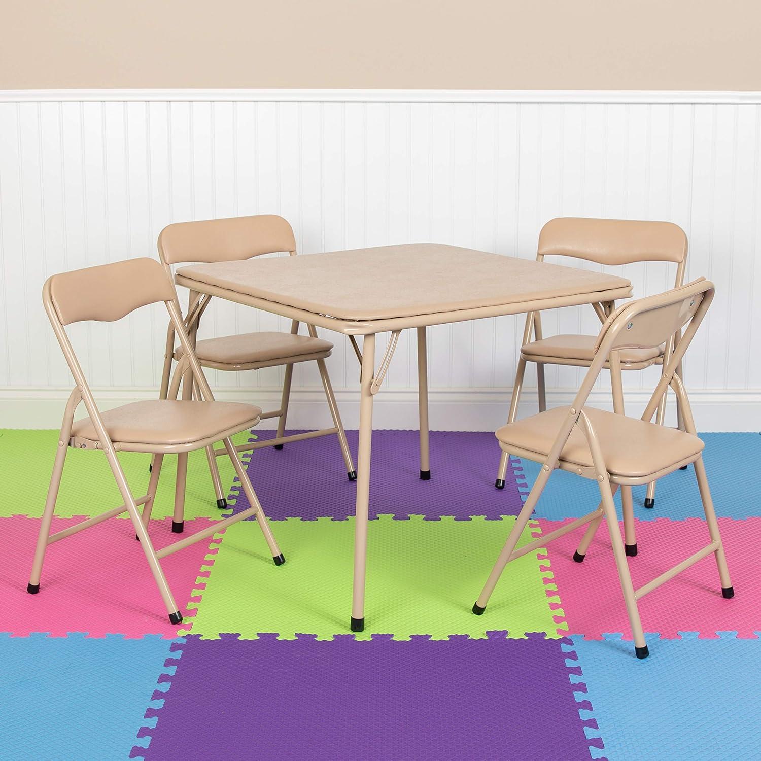 imageFlash Furniture Mindy Kids 3Piece Folding Square Table and Chairs Set for Daycare and Classrooms Childrens Activity TableChairs Set MulticolorTan