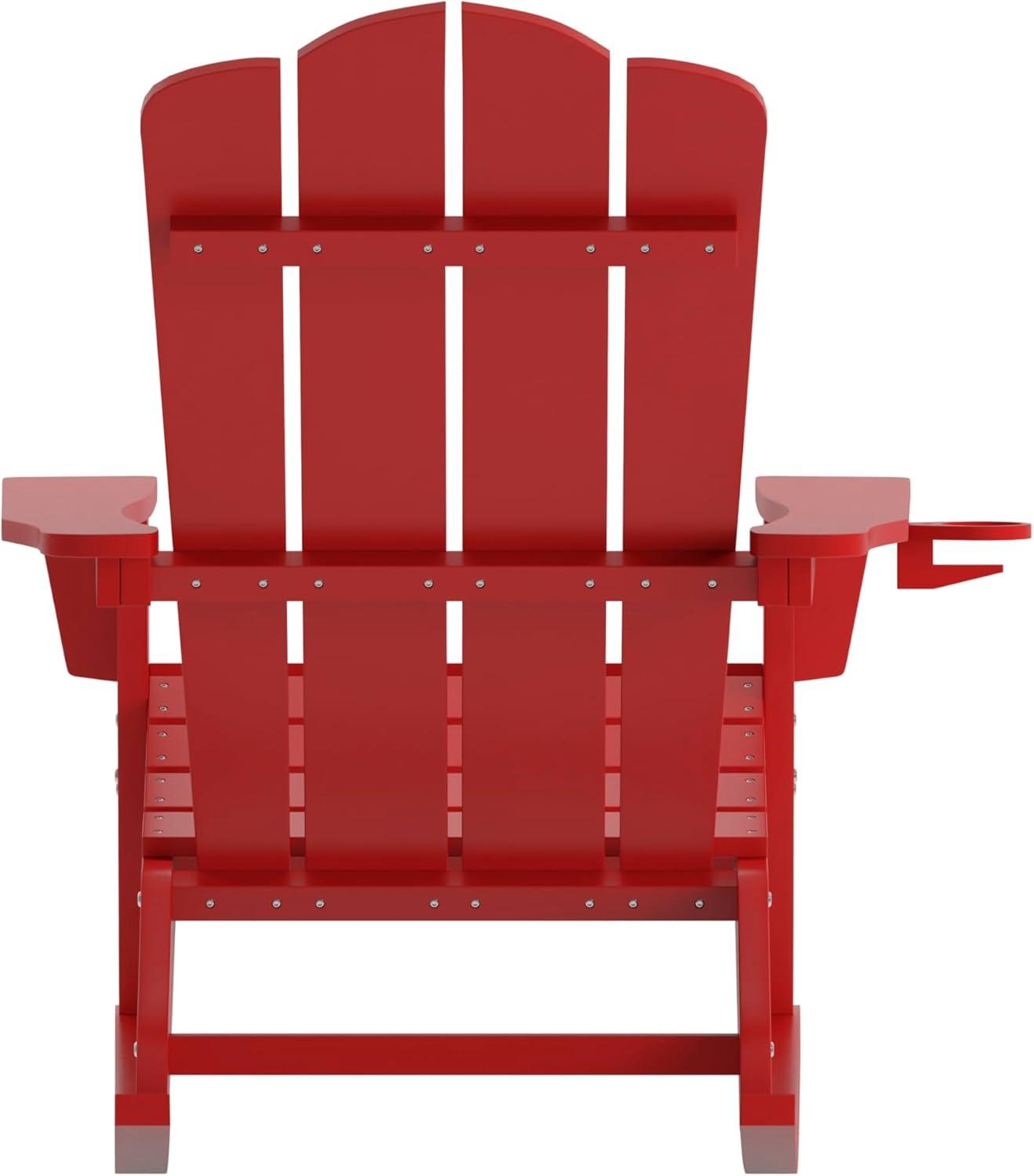 imageFlash Furniture Newport Adirondack Rocking Chairs with Cup Holder Weather Resistant Poly Resin Adirondack Rocking Chairs Set of 2 RedRed