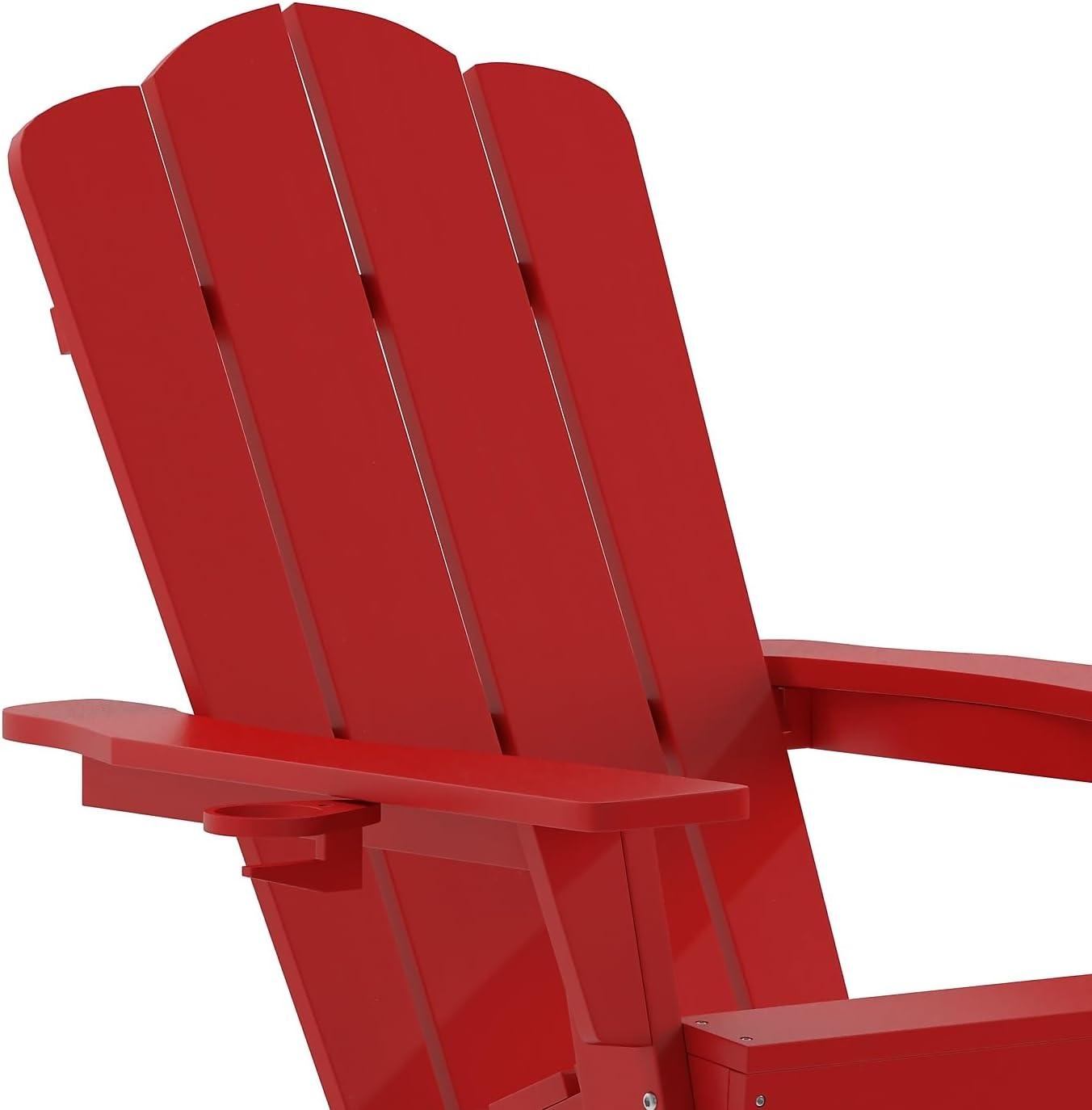 imageFlash Furniture Newport Adirondack Rocking Chairs with Cup Holder Weather Resistant Poly Resin Adirondack Rocking Chairs Set of 2 RedRed
