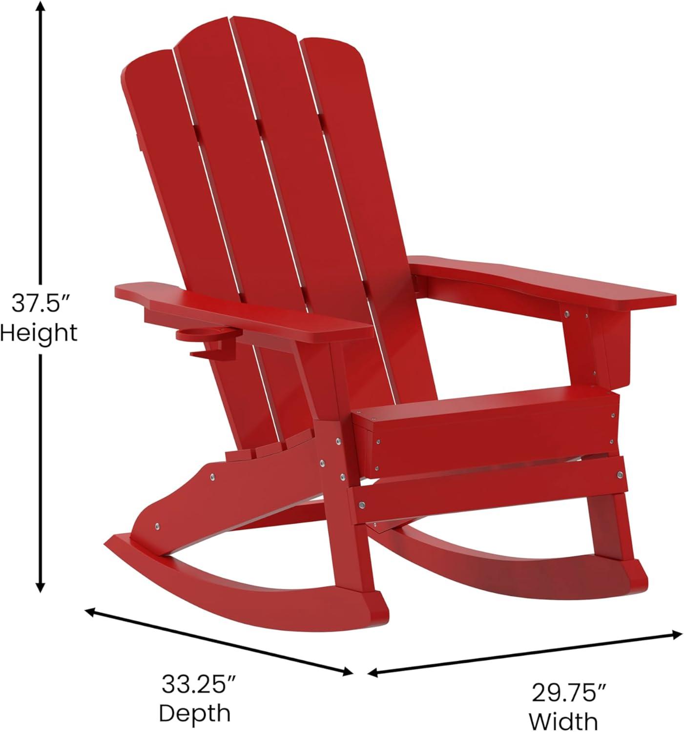 imageFlash Furniture Newport Adirondack Rocking Chairs with Cup Holder Weather Resistant Poly Resin Adirondack Rocking Chairs Set of 2 RedRed