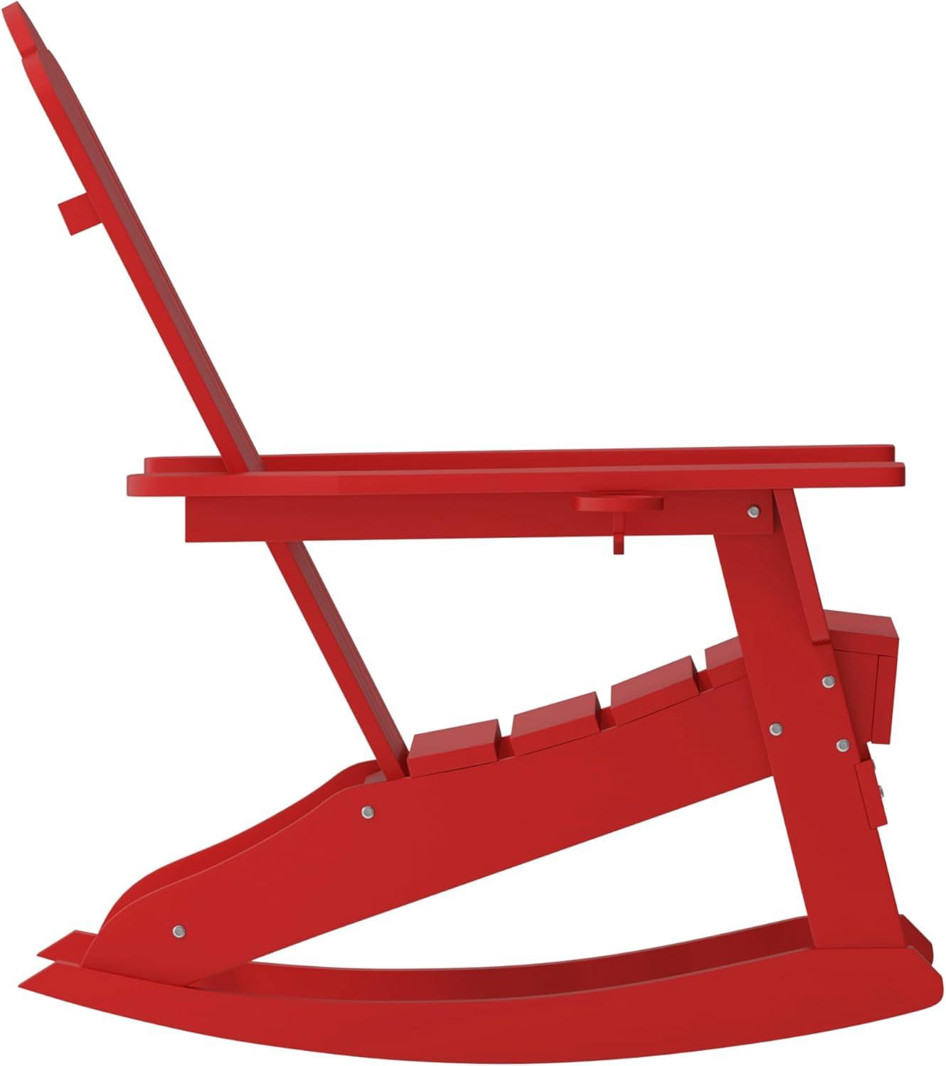 imageFlash Furniture Newport Adirondack Rocking Chairs with Cup Holder Weather Resistant Poly Resin Adirondack Rocking Chairs Set of 2 RedRed
