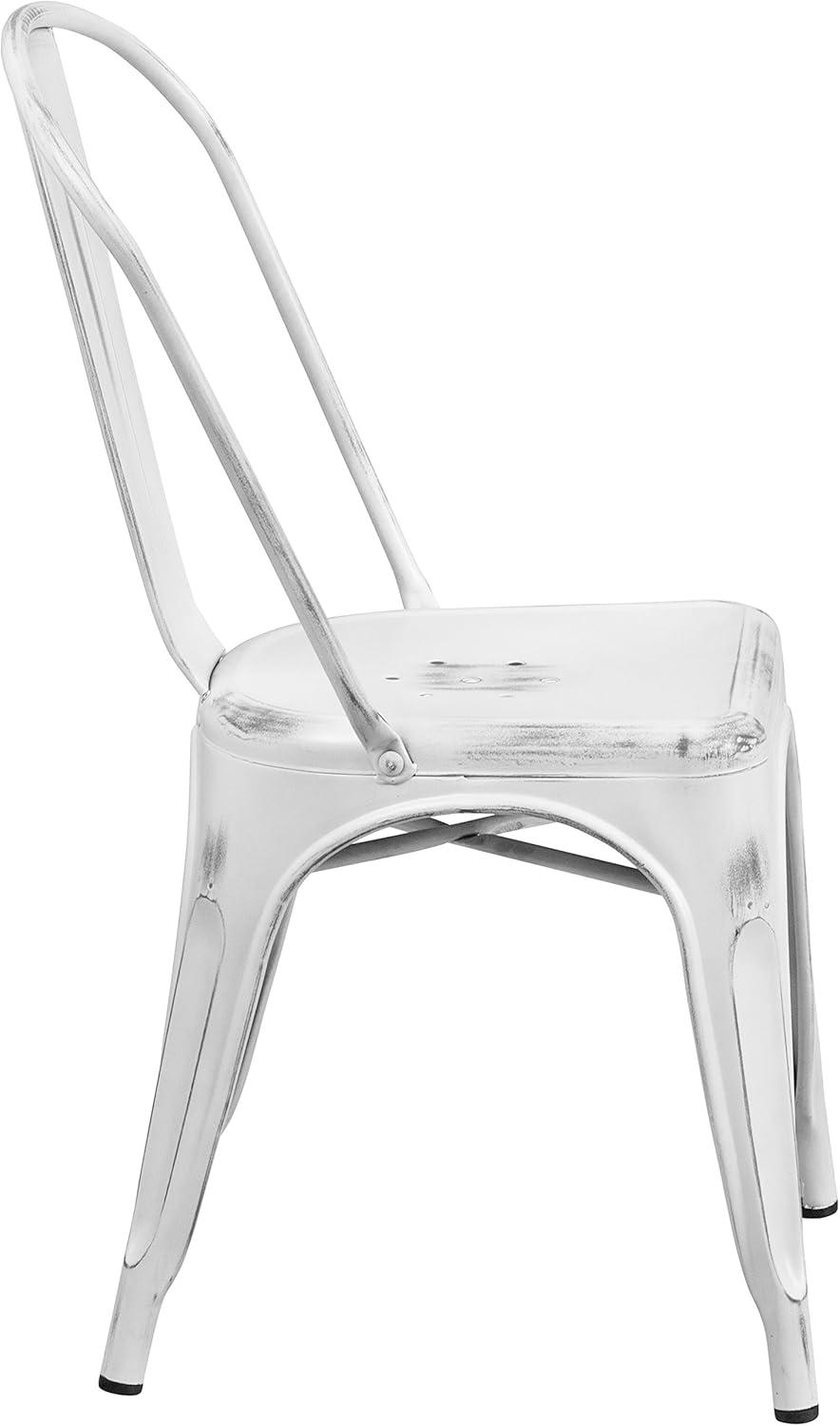 imageFlash Furniture Perry Commercial Grade BlackAntique Gold Metal IndoorOutdoor Stackable ChairDistressed White