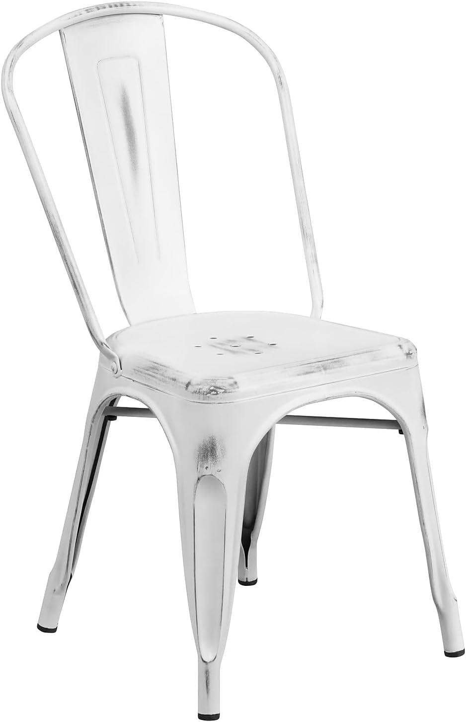 imageFlash Furniture Perry Commercial Grade BlackAntique Gold Metal IndoorOutdoor Stackable ChairDistressed White