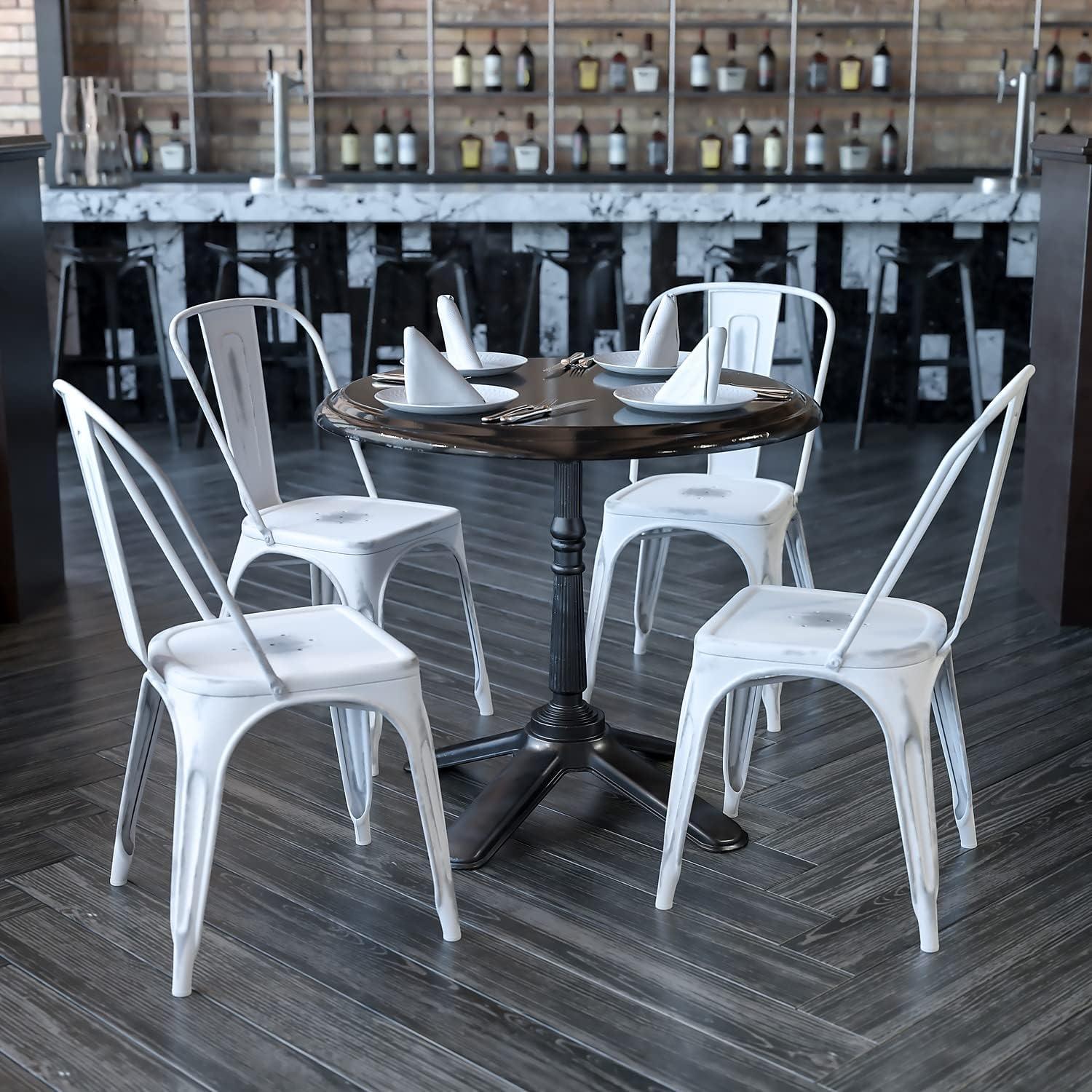 imageFlash Furniture Perry Commercial Grade BlackAntique Gold Metal IndoorOutdoor Stackable ChairDistressed White